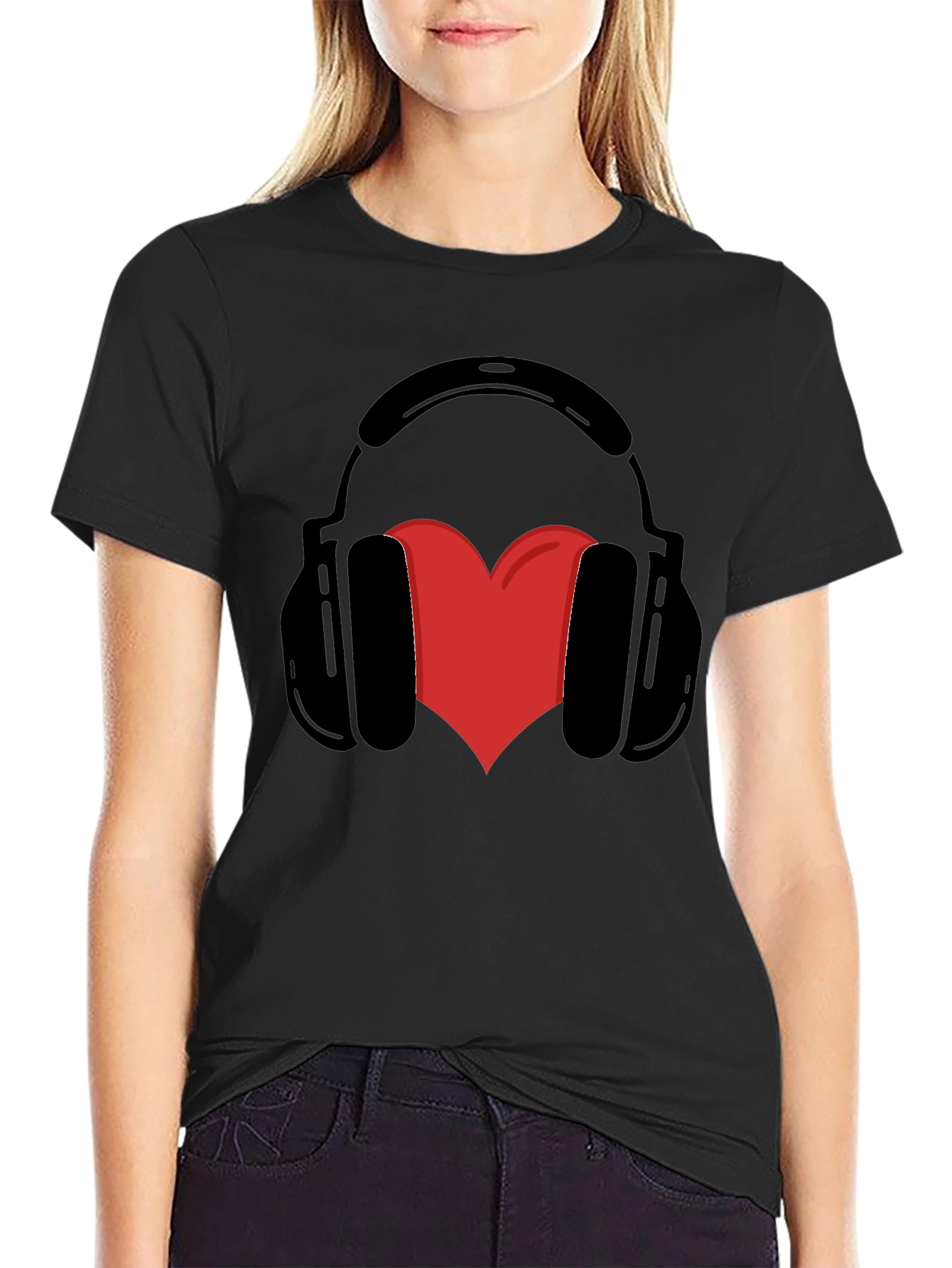 Headphones Heart Graphic Tee - Black Unisex T-Shirt