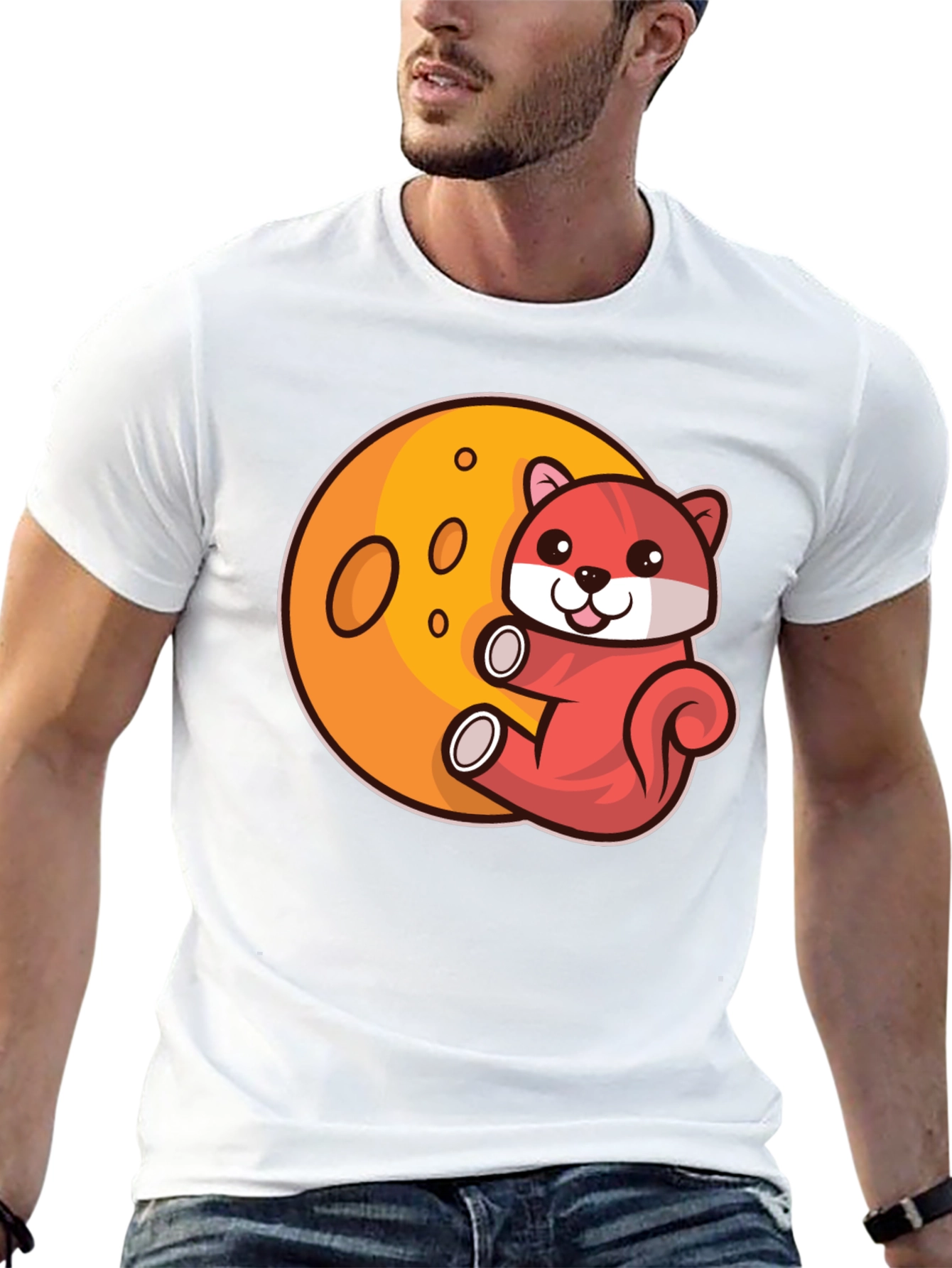 Cartoon Otter on Moon Graphic T-Shirt
