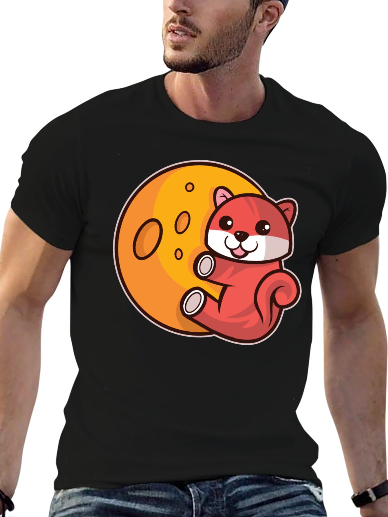 Cartoon Otter on Moon Graphic T-Shirt
