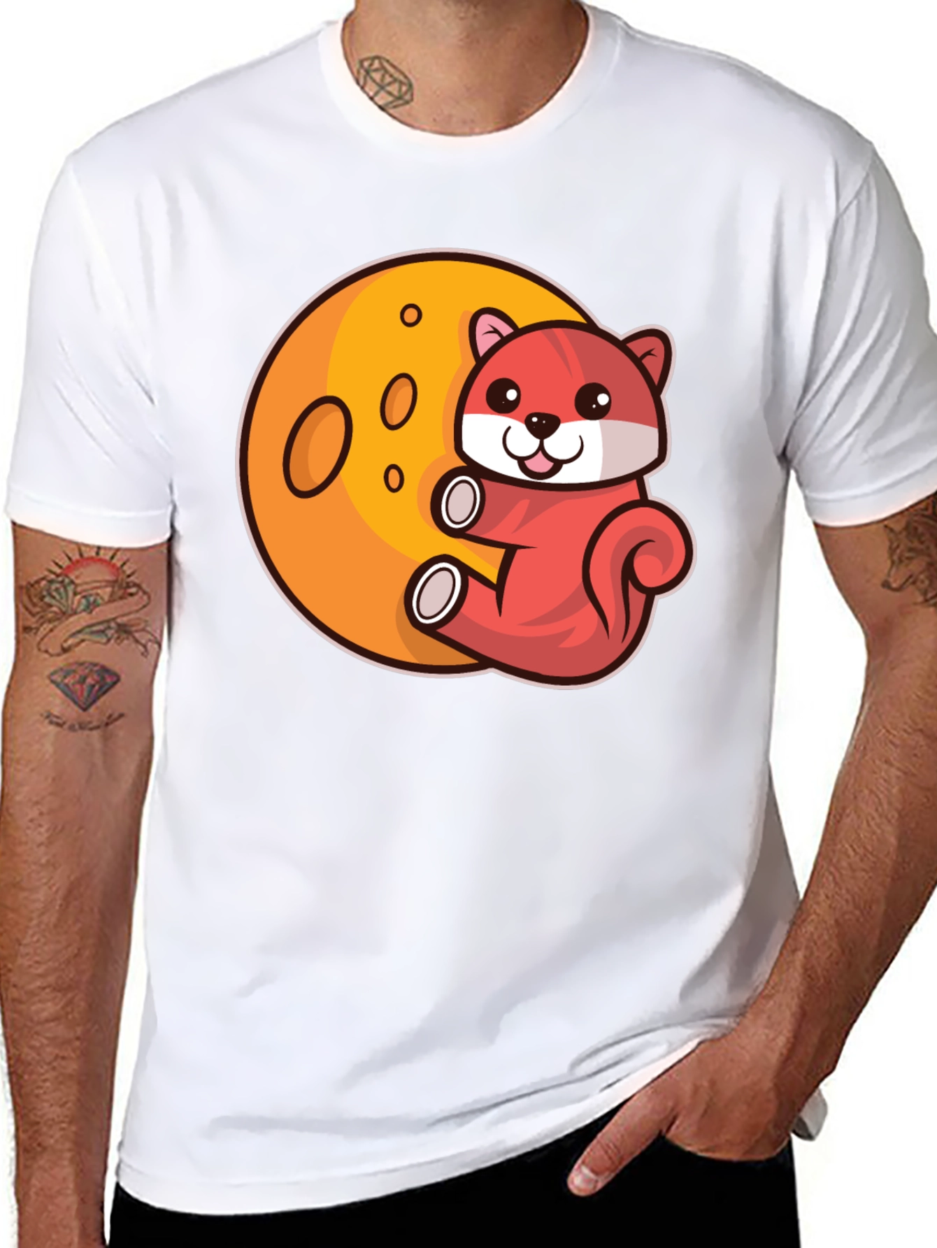 Cartoon Otter on Moon Graphic T-Shirt
