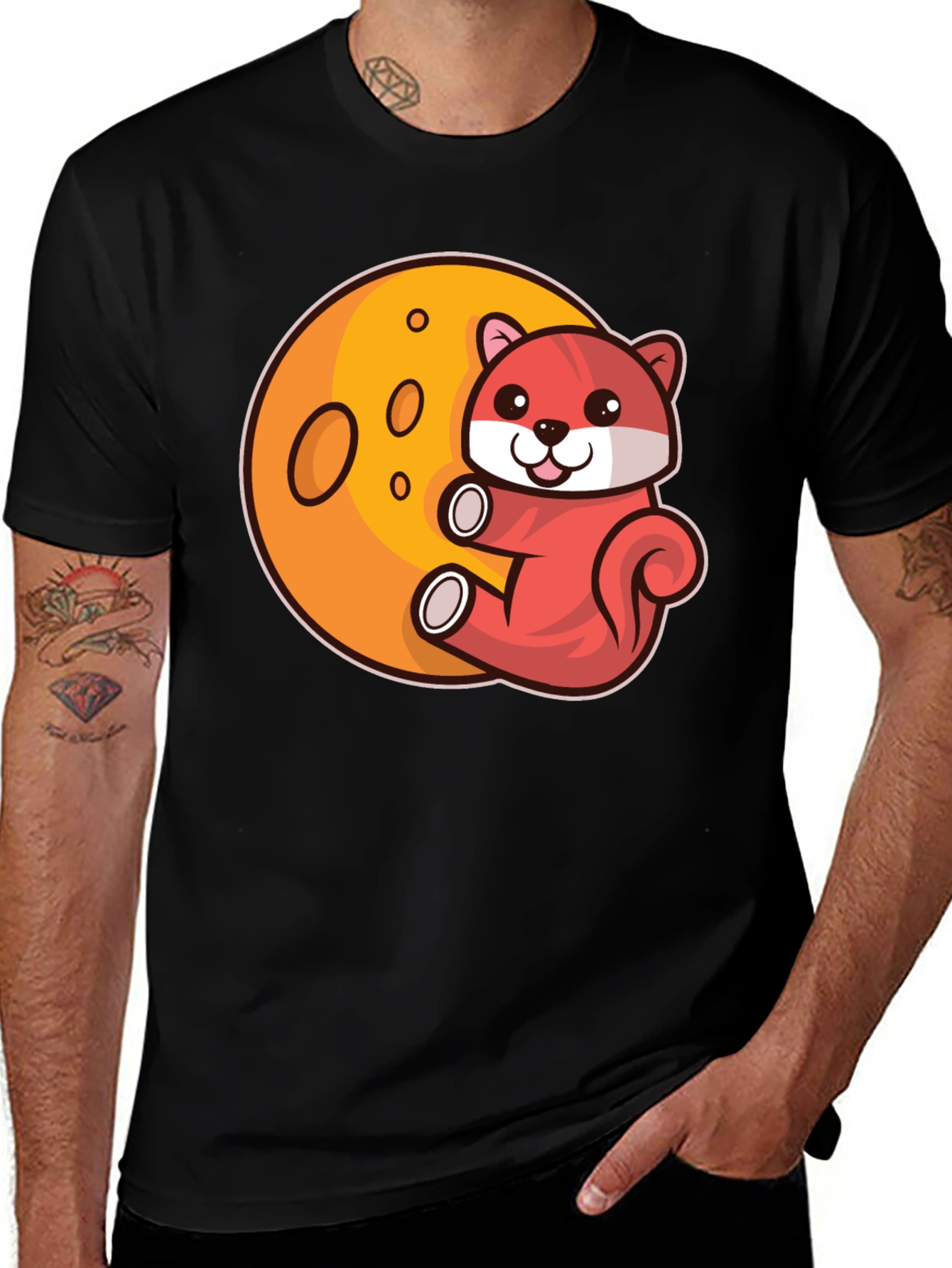 Cartoon Otter on Moon Graphic T-Shirt