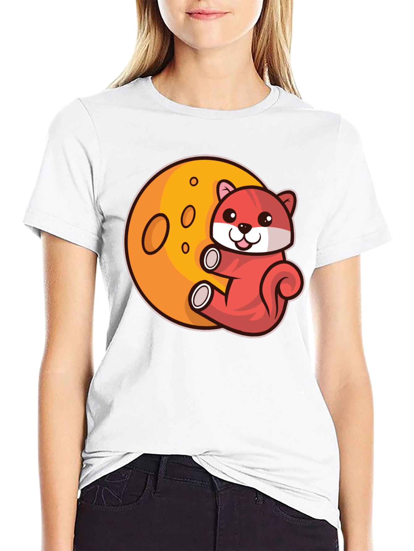 Cartoon Otter on Moon Graphic T-Shirt