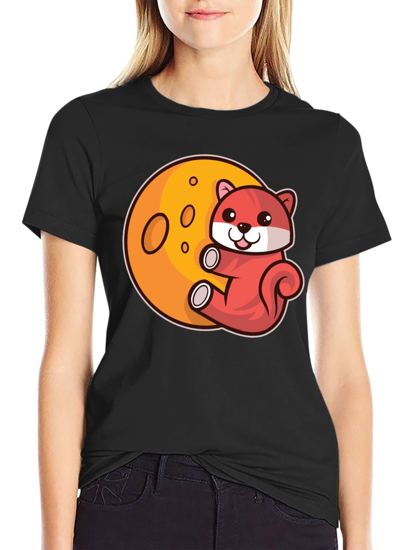 Cartoon Otter on Moon Graphic T-Shirt