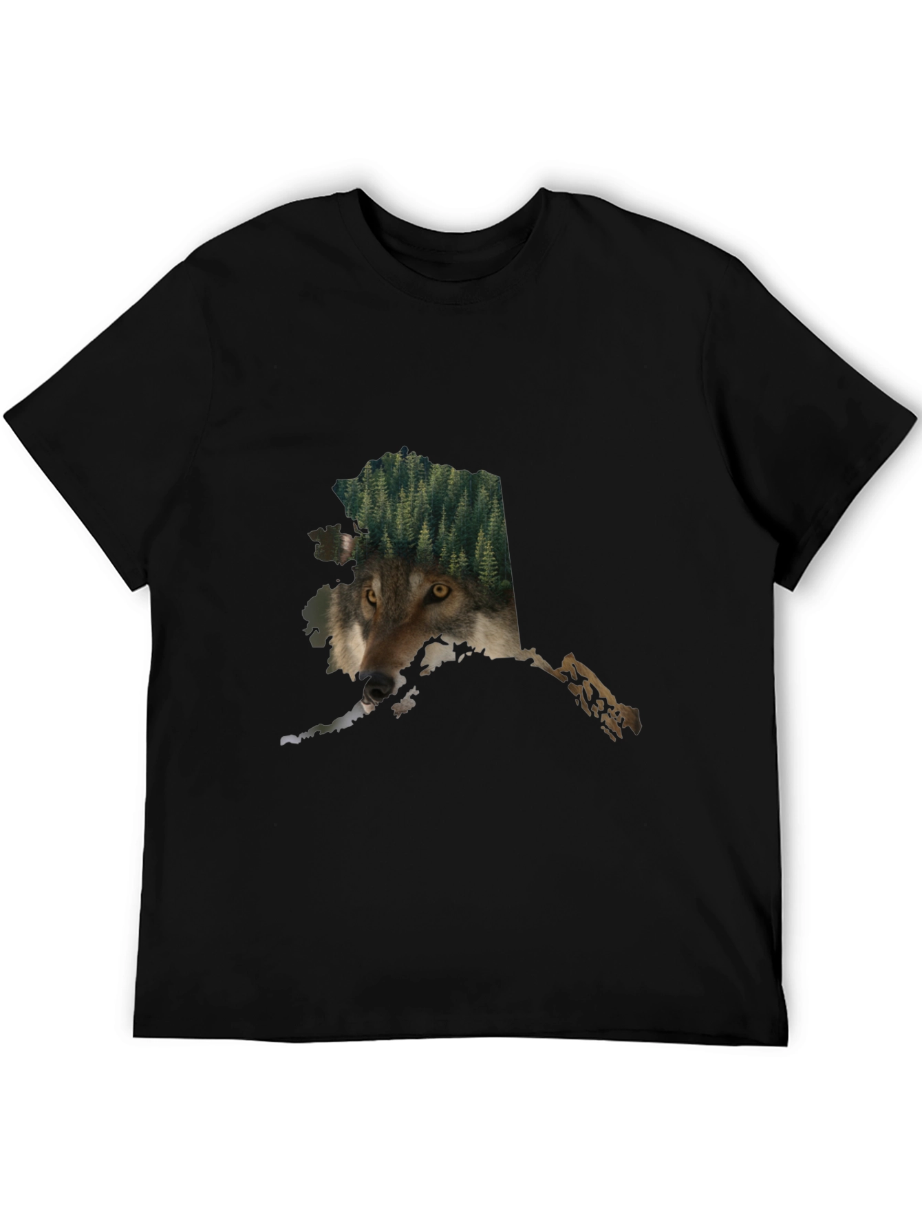 Alaska Wolf Nature Graphic Tee - Black Cotton Blend