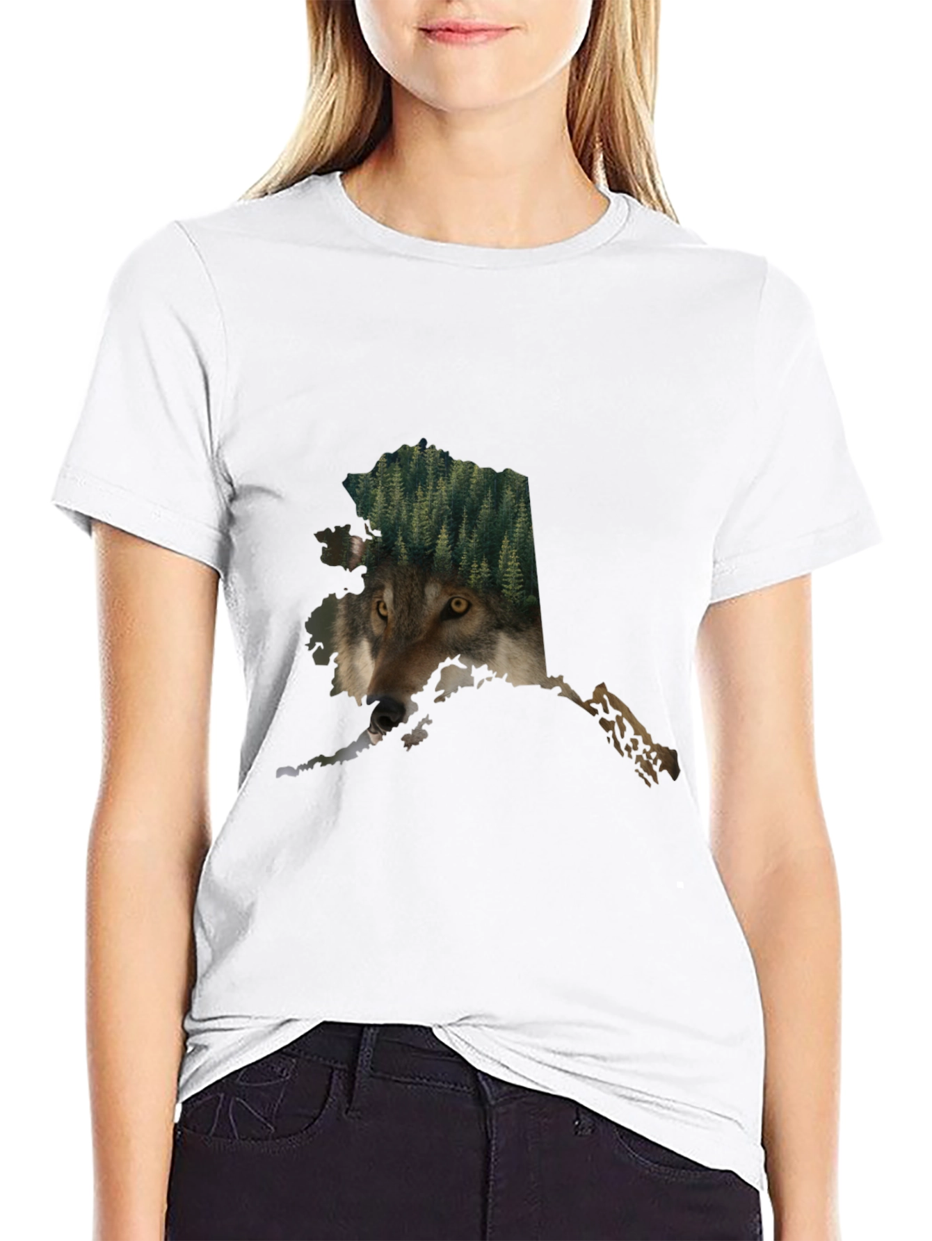 Alaska Wolf Nature Graphic Tee - Black Cotton Blend