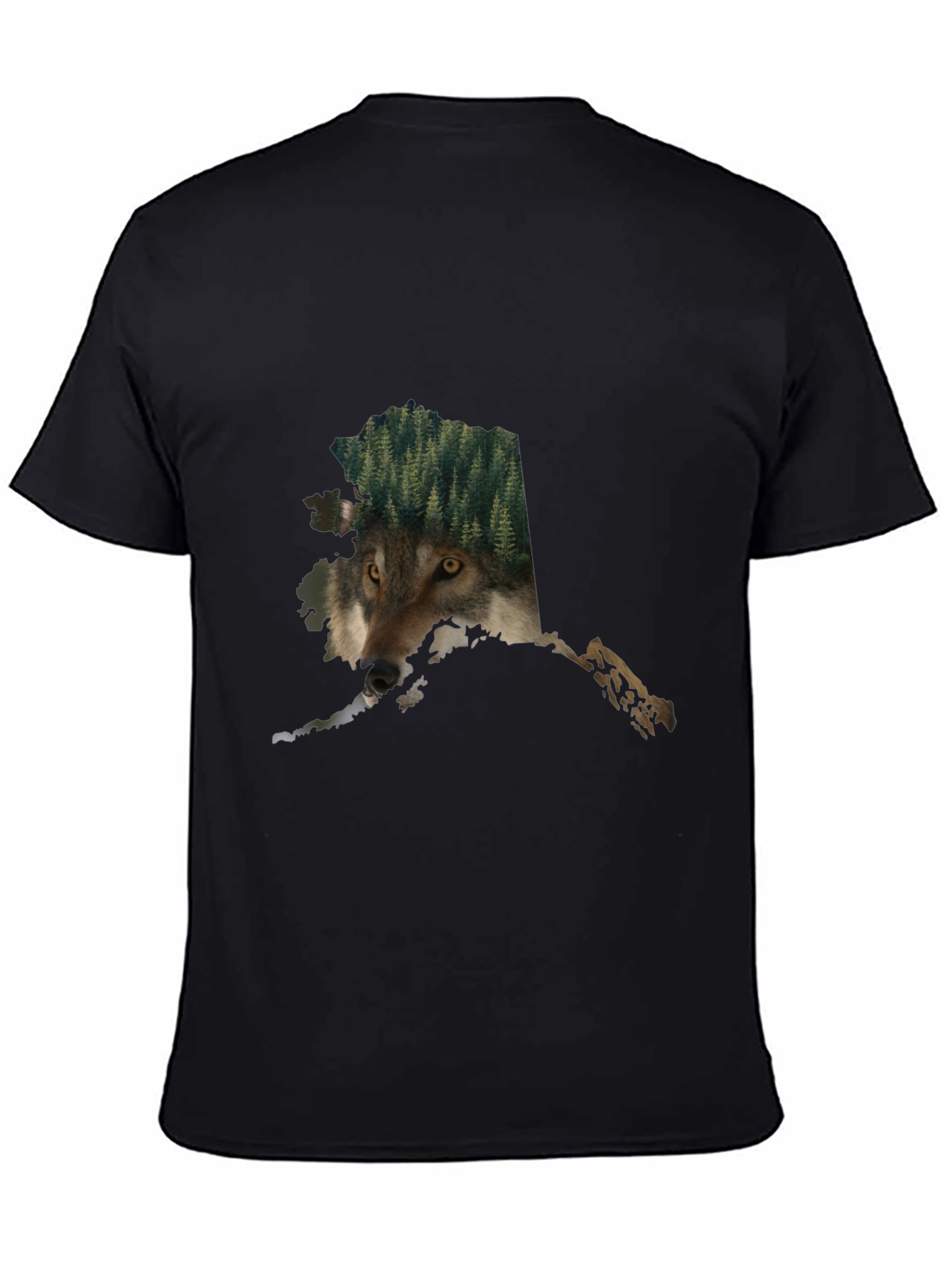 Alaska Wolf Nature Graphic Tee - Black Cotton Blend
