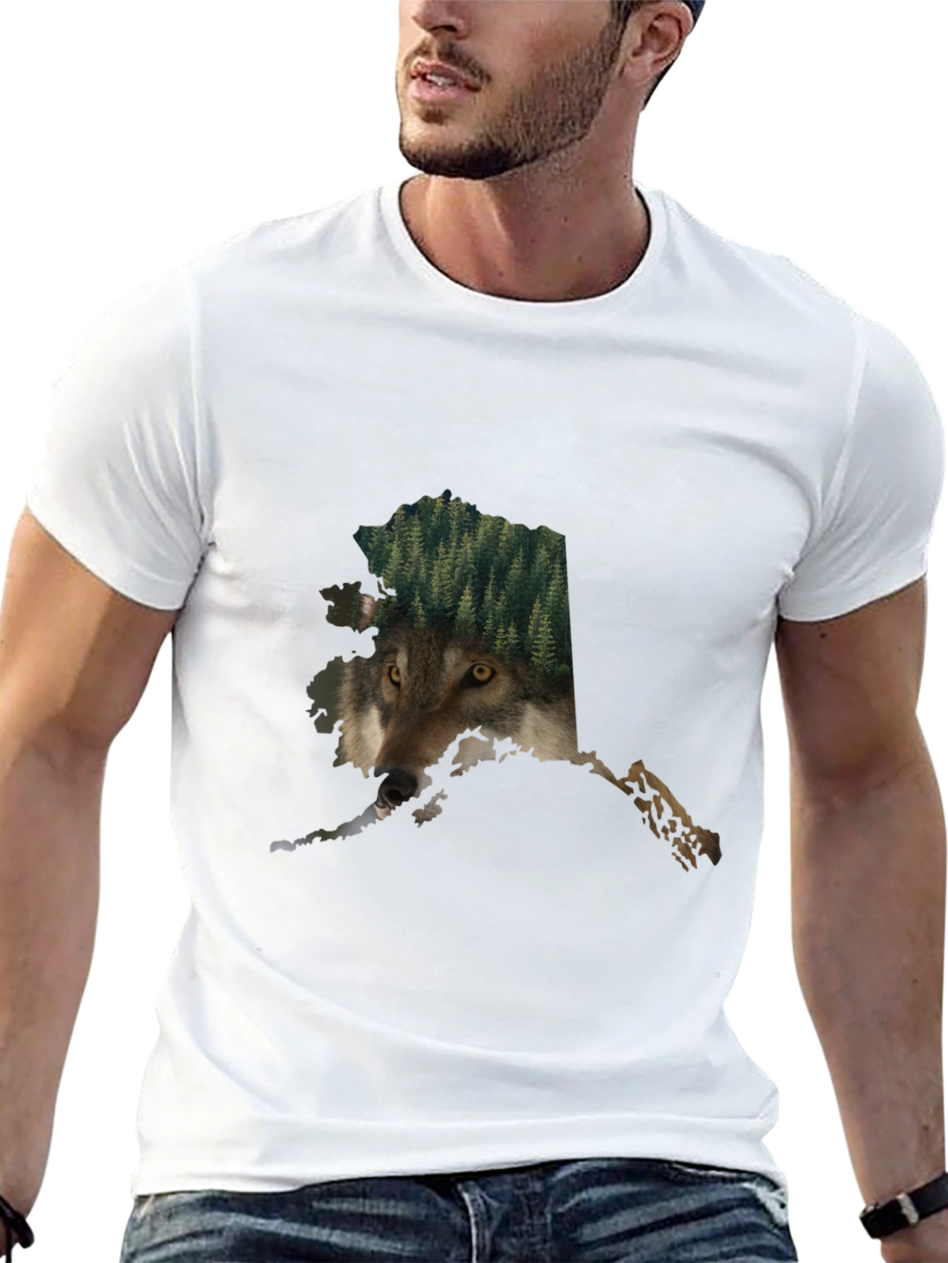 Alaska Wolf Nature Graphic Tee - Black Cotton Blend