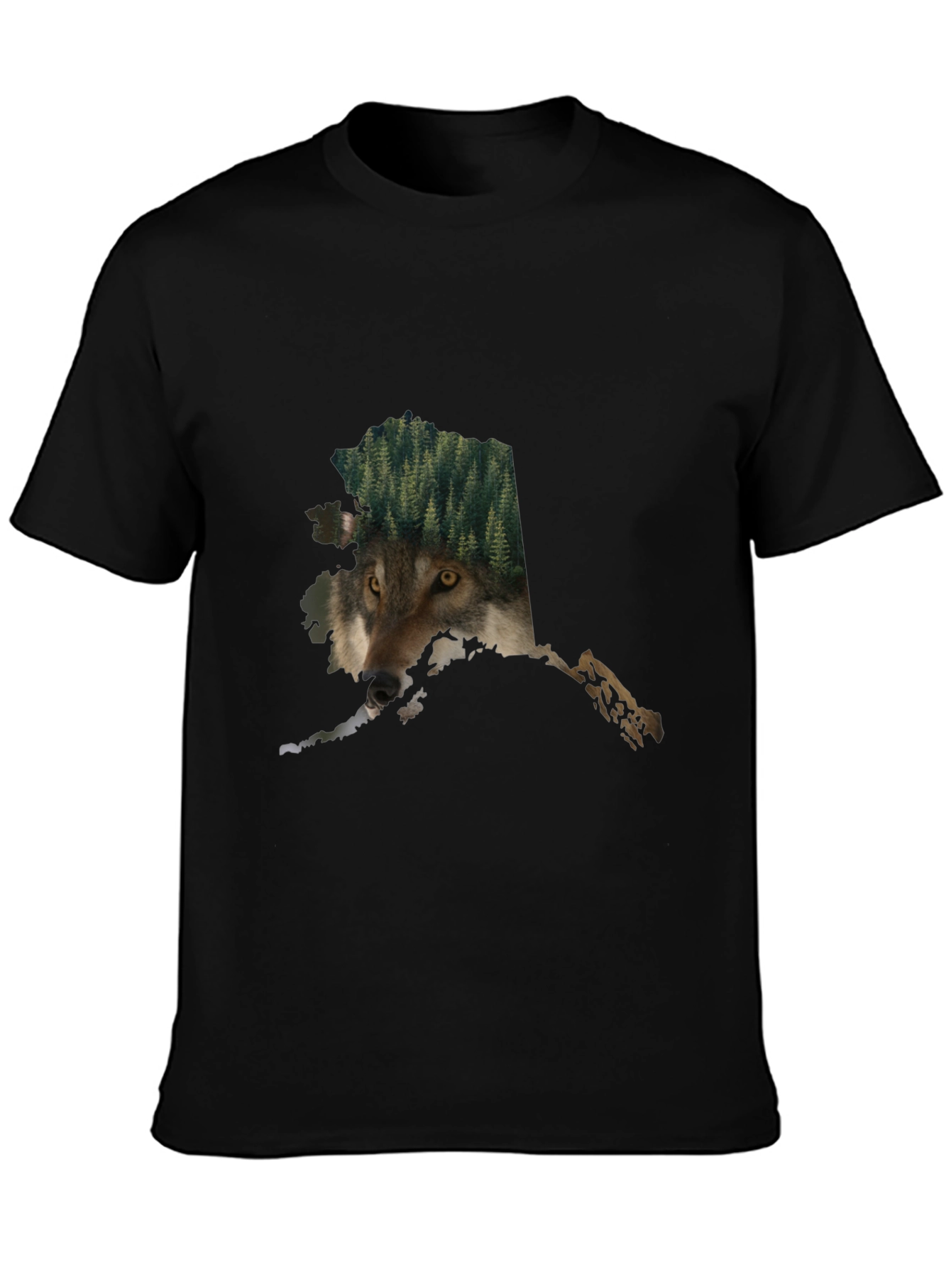 Alaska Wolf Nature Graphic Tee - Black Cotton Blend