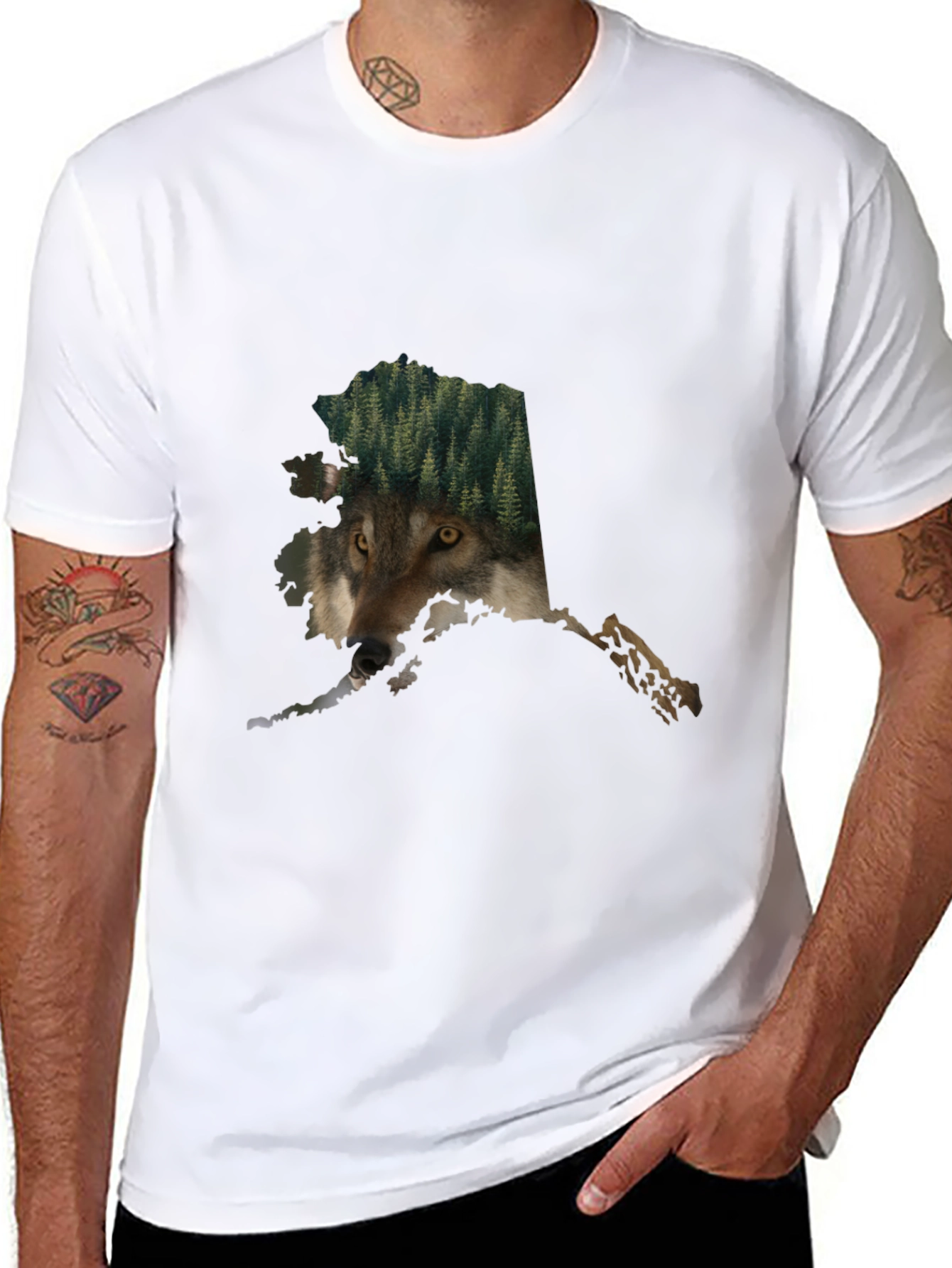 Alaska Wolf Nature Graphic Tee - Black Cotton Blend