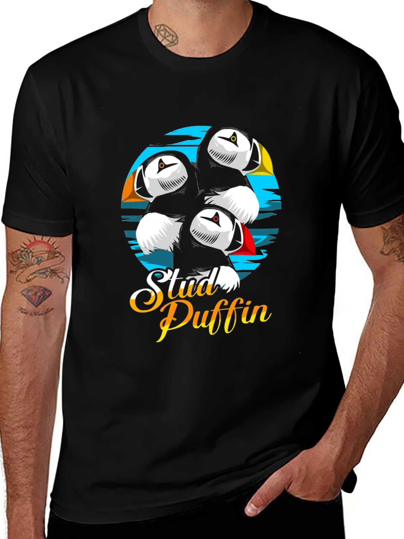 Stud Puffin Graphic Tee - Black T-Shirt