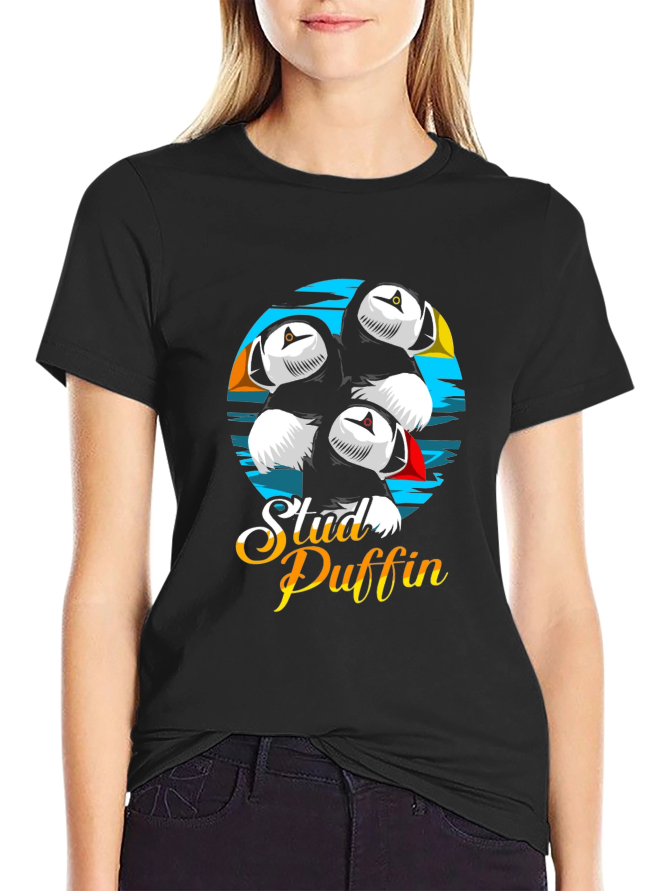 Stud Puffin Graphic Tee - Black T-Shirt