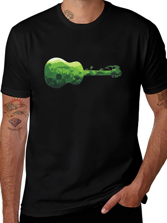 Jungle Ukulele Black T-Shirt - Tropical Vibes