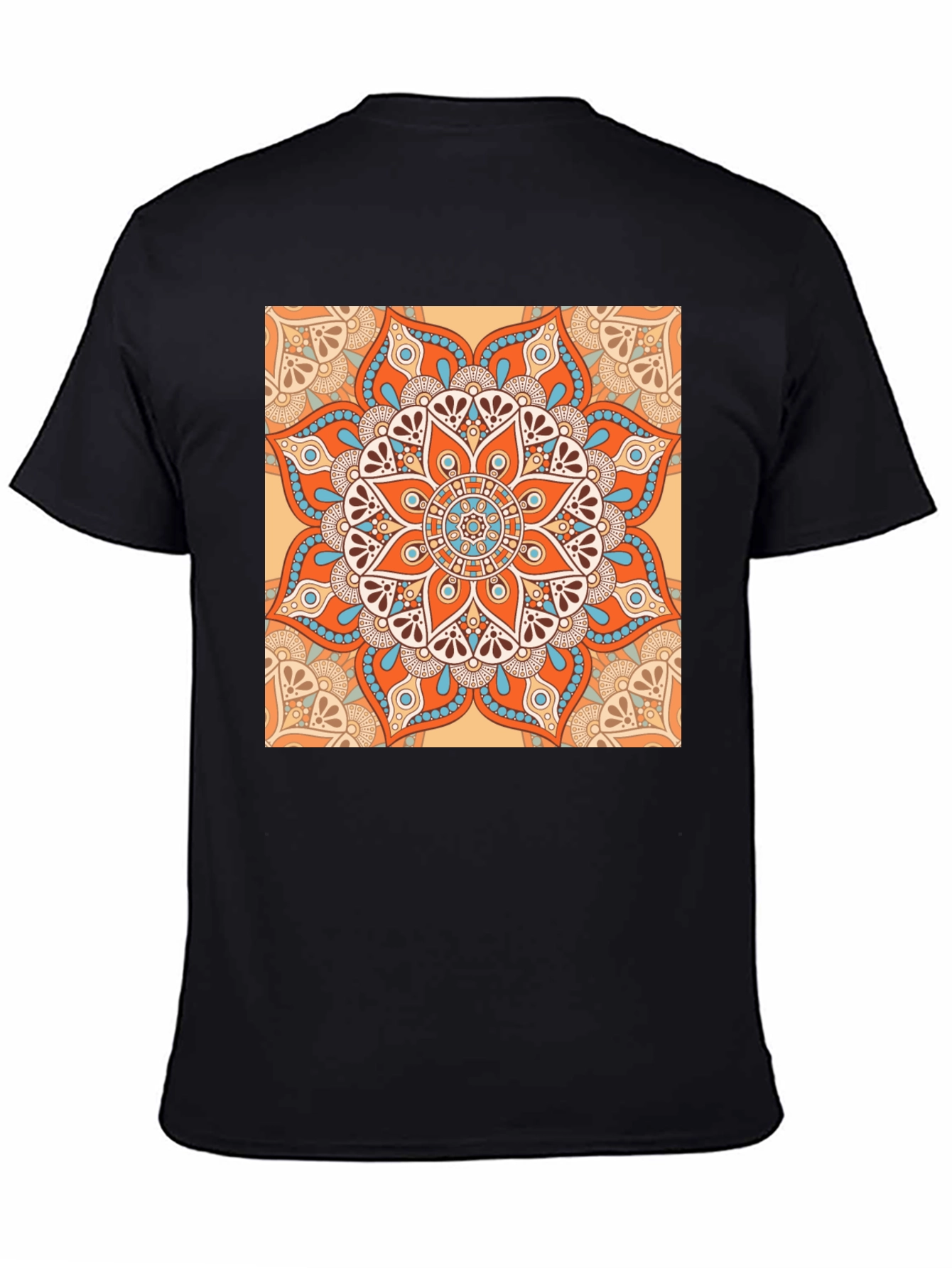 Black T-Shirt with Geometric Mandala Print