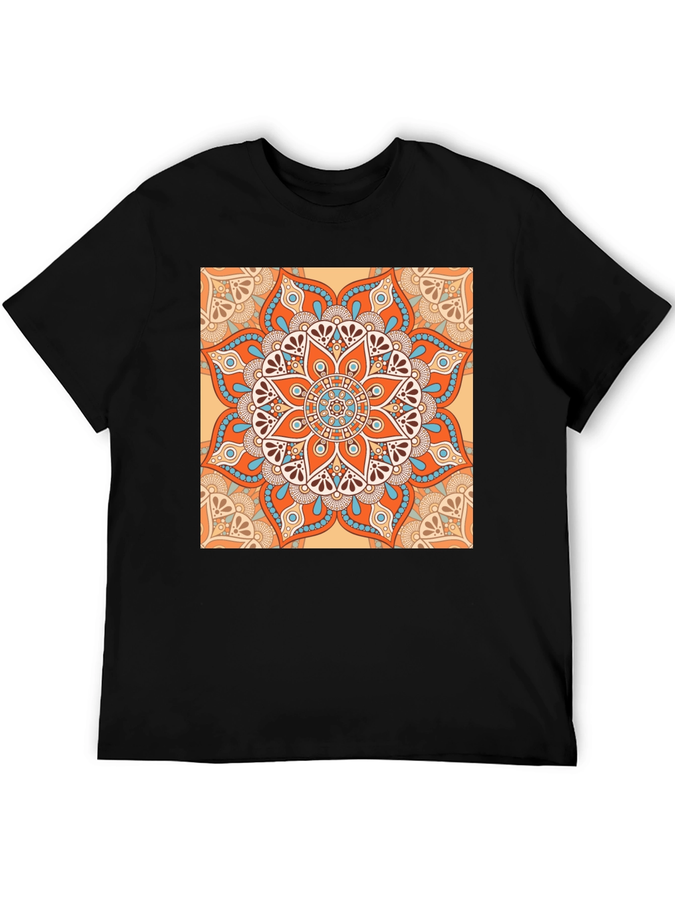 Black T-Shirt with Geometric Mandala Print