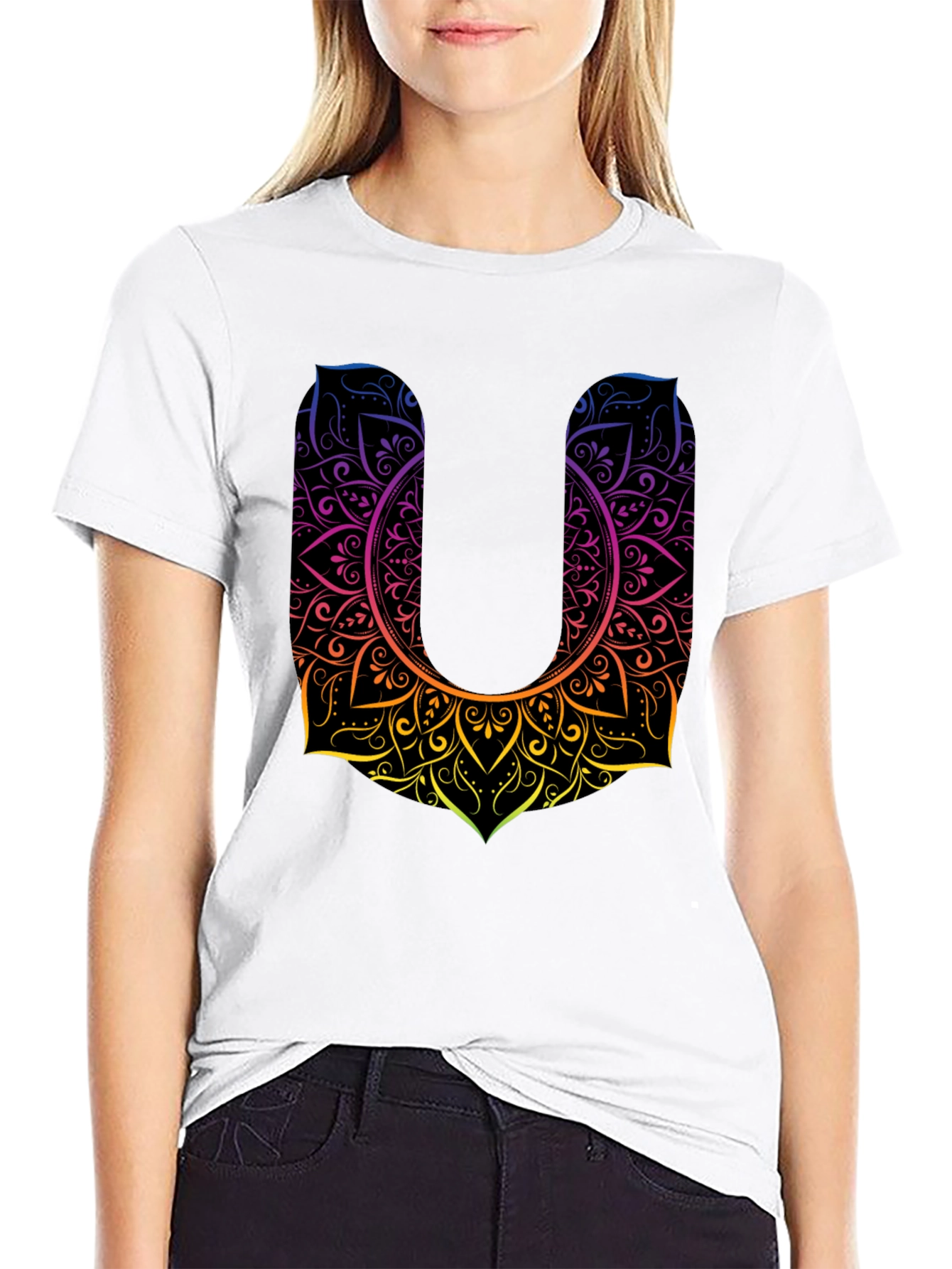 Mandala U Black Tee - Unique Design Casual Style