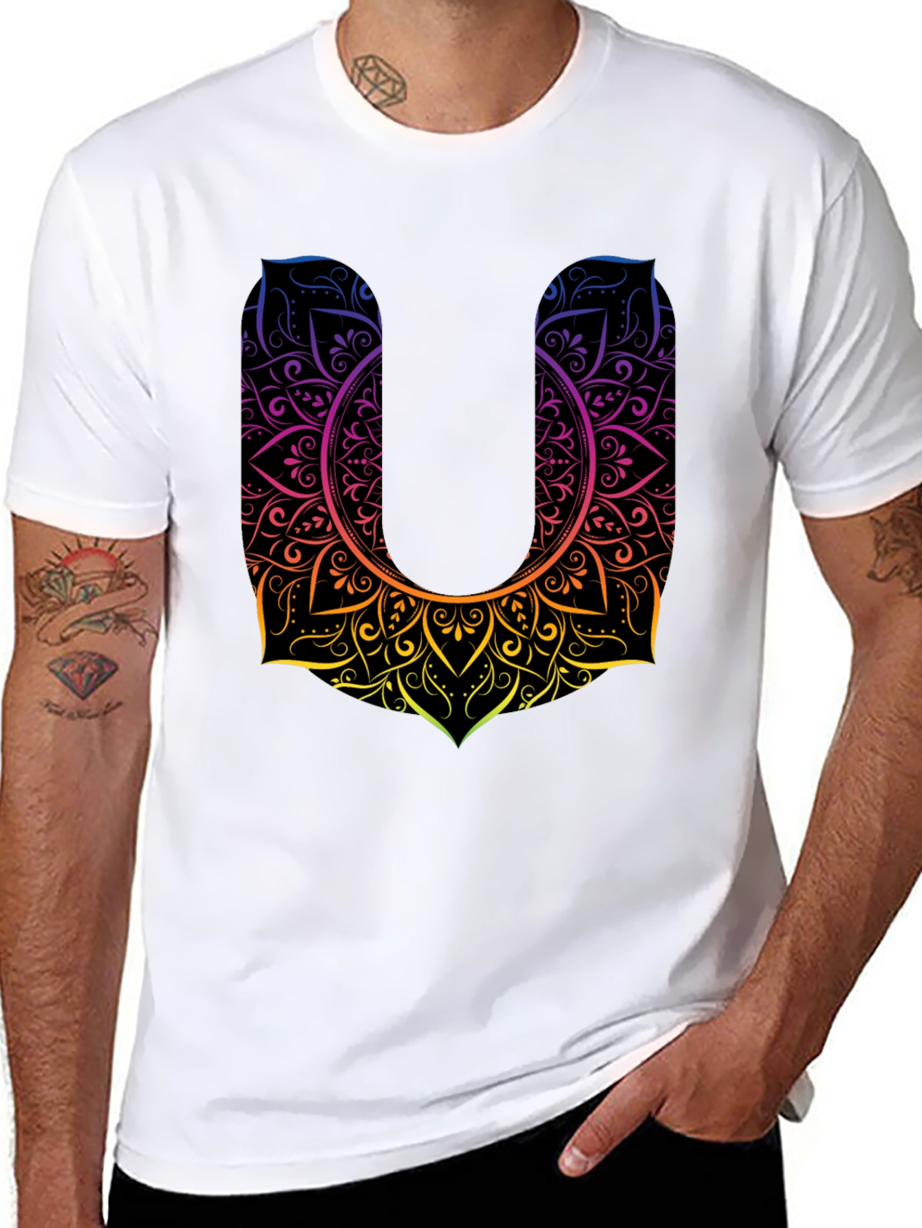 Mandala U Black Tee - Unique Design Casual Style