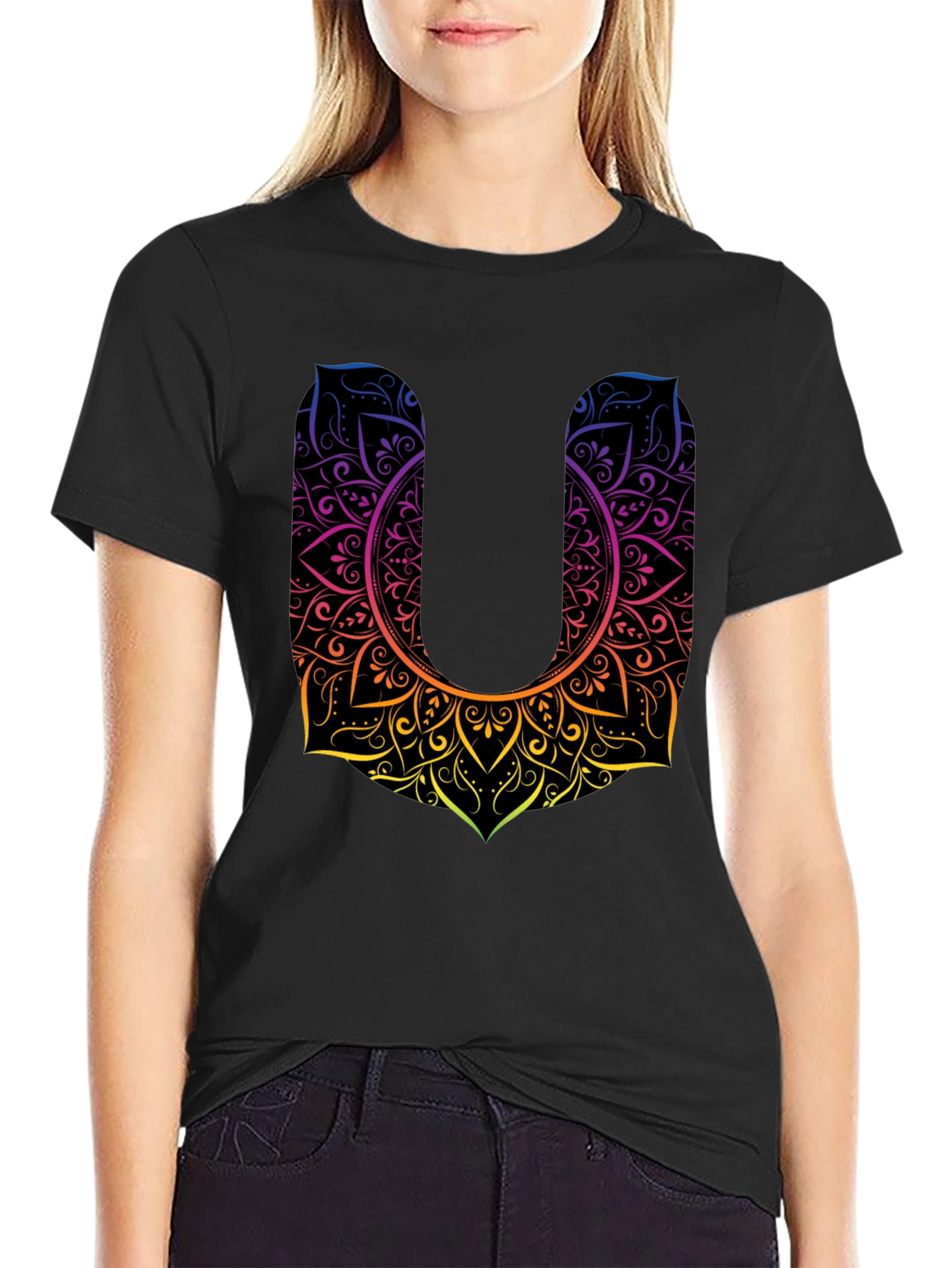 Mandala U Black Tee - Unique Design Casual Style