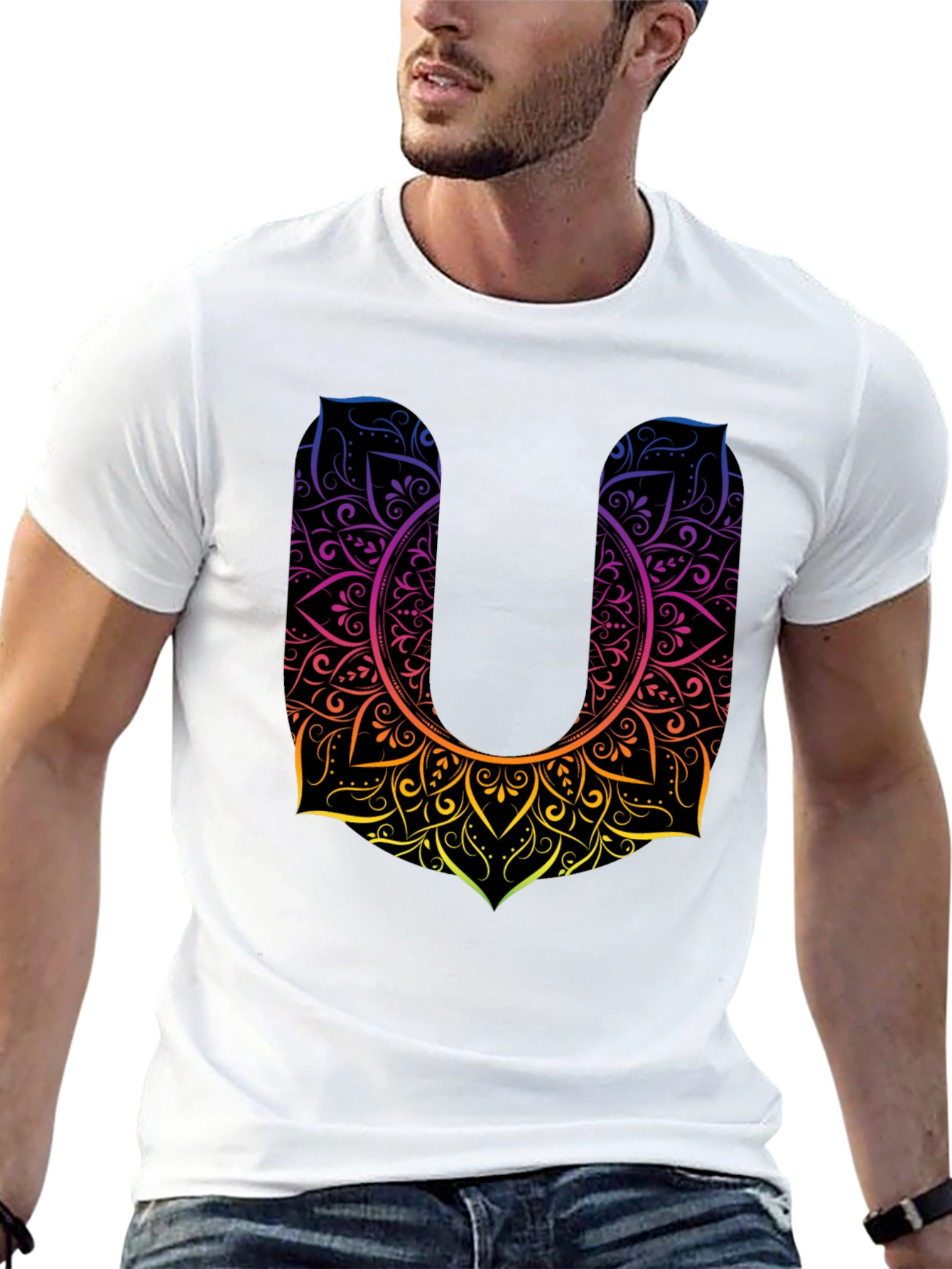 Mandala U Black Tee - Unique Design Casual Style