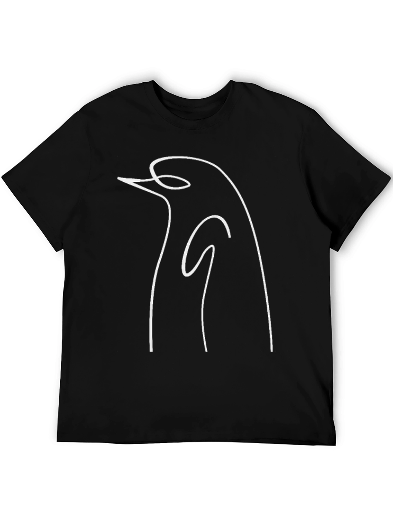 Minimalist Penguin Line Art Black T-Shirt
