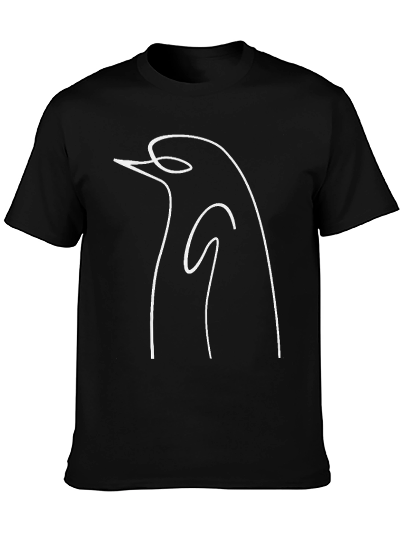 Minimalist Penguin Line Art Black T-Shirt