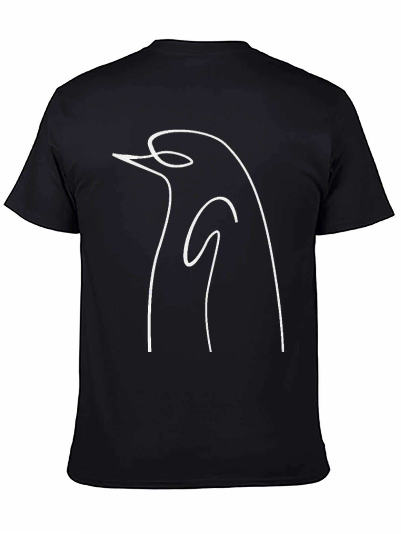Minimalist Penguin Line Art Black T-Shirt