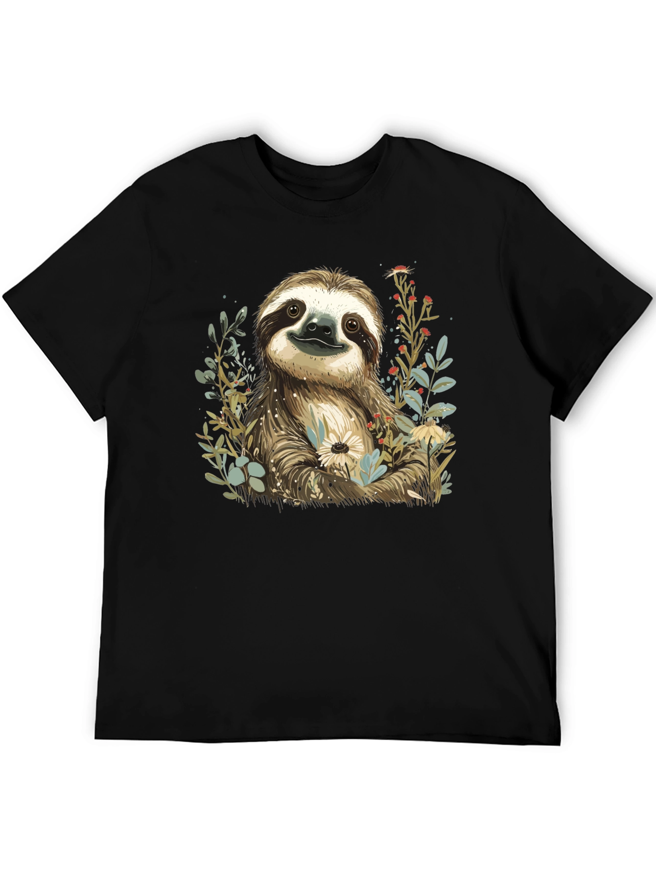 Sloth & Floral Print T-Shirt - Relaxed Fit