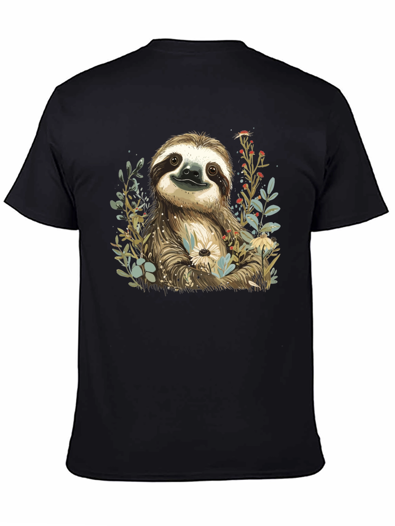 Sloth & Floral Print T-Shirt - Relaxed Fit