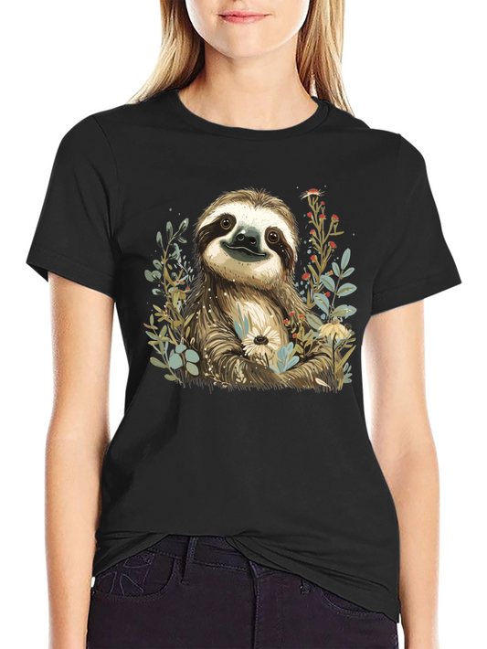 Sloth & Floral Print T-Shirt - Relaxed Fit