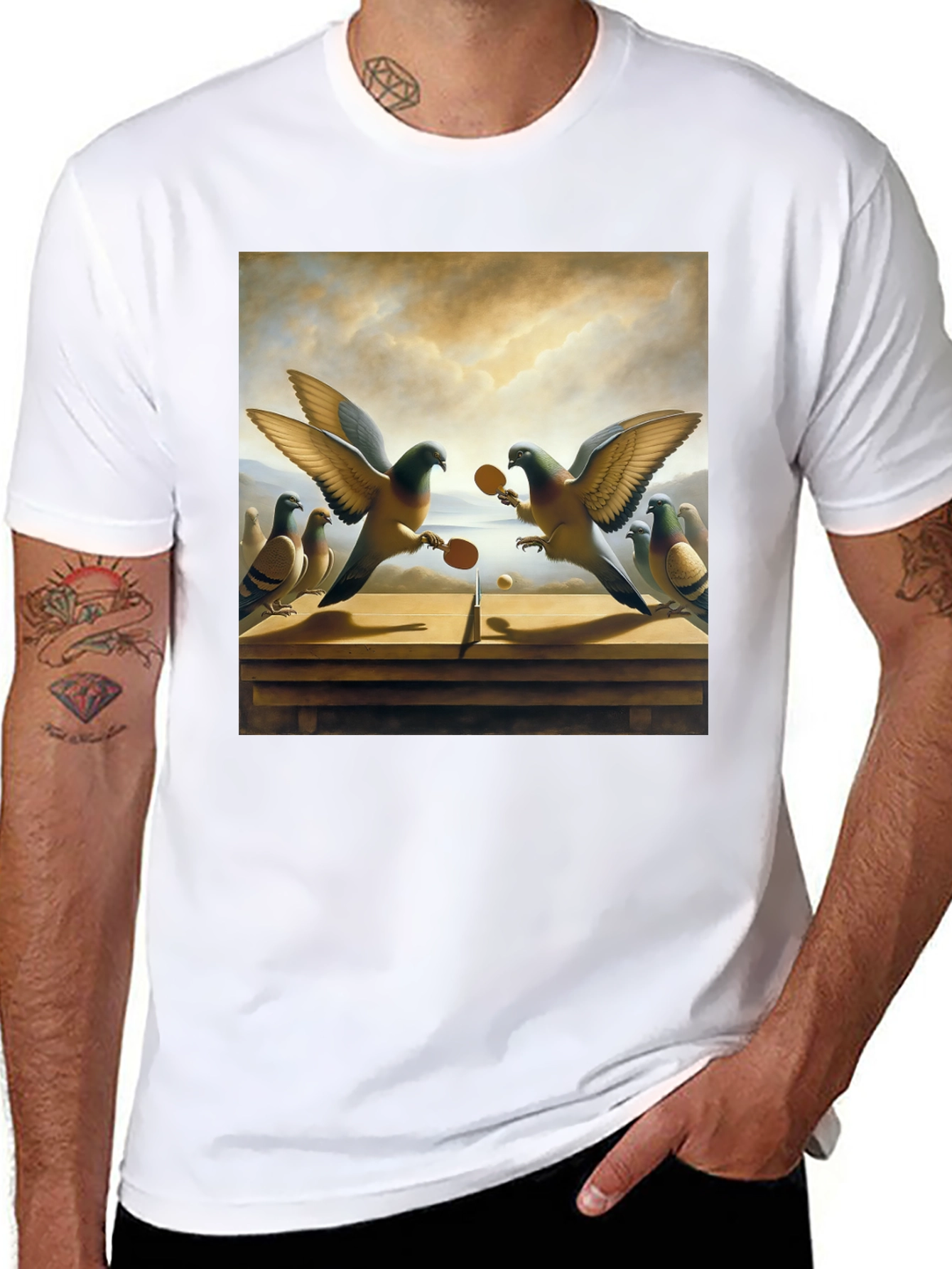 Pigeon Ping Pong Graphic Tee - Unique Bird Art