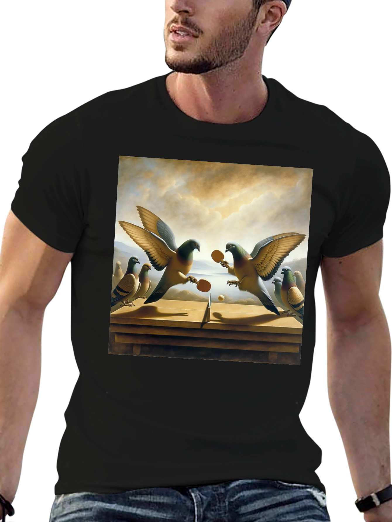 Pigeon Ping Pong Graphic Tee - Unique Bird Art