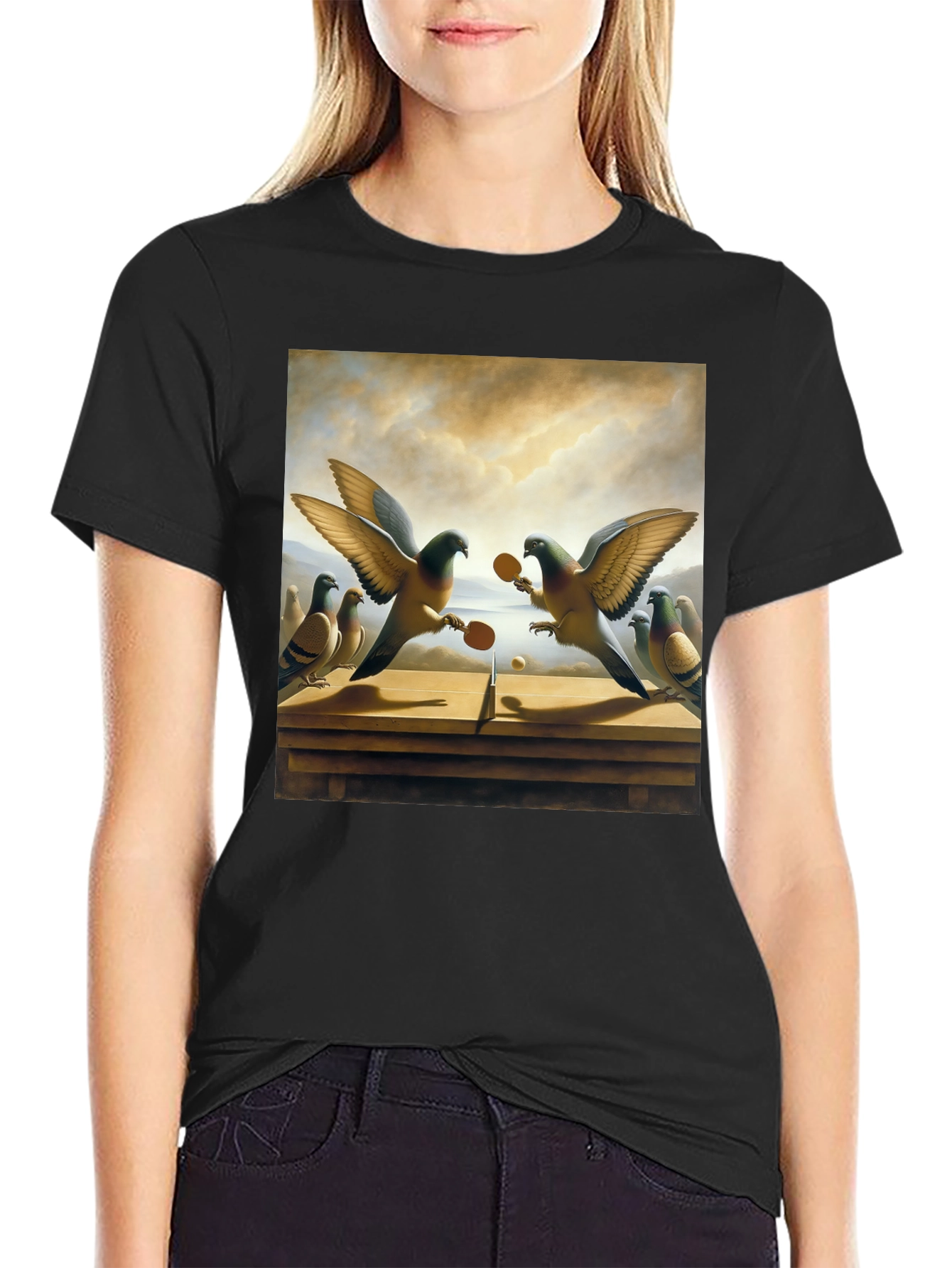 Pigeon Ping Pong Graphic Tee - Unique Bird Art