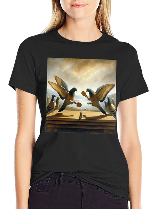 Pigeon Ping Pong Graphic Tee - Unique Bird Art