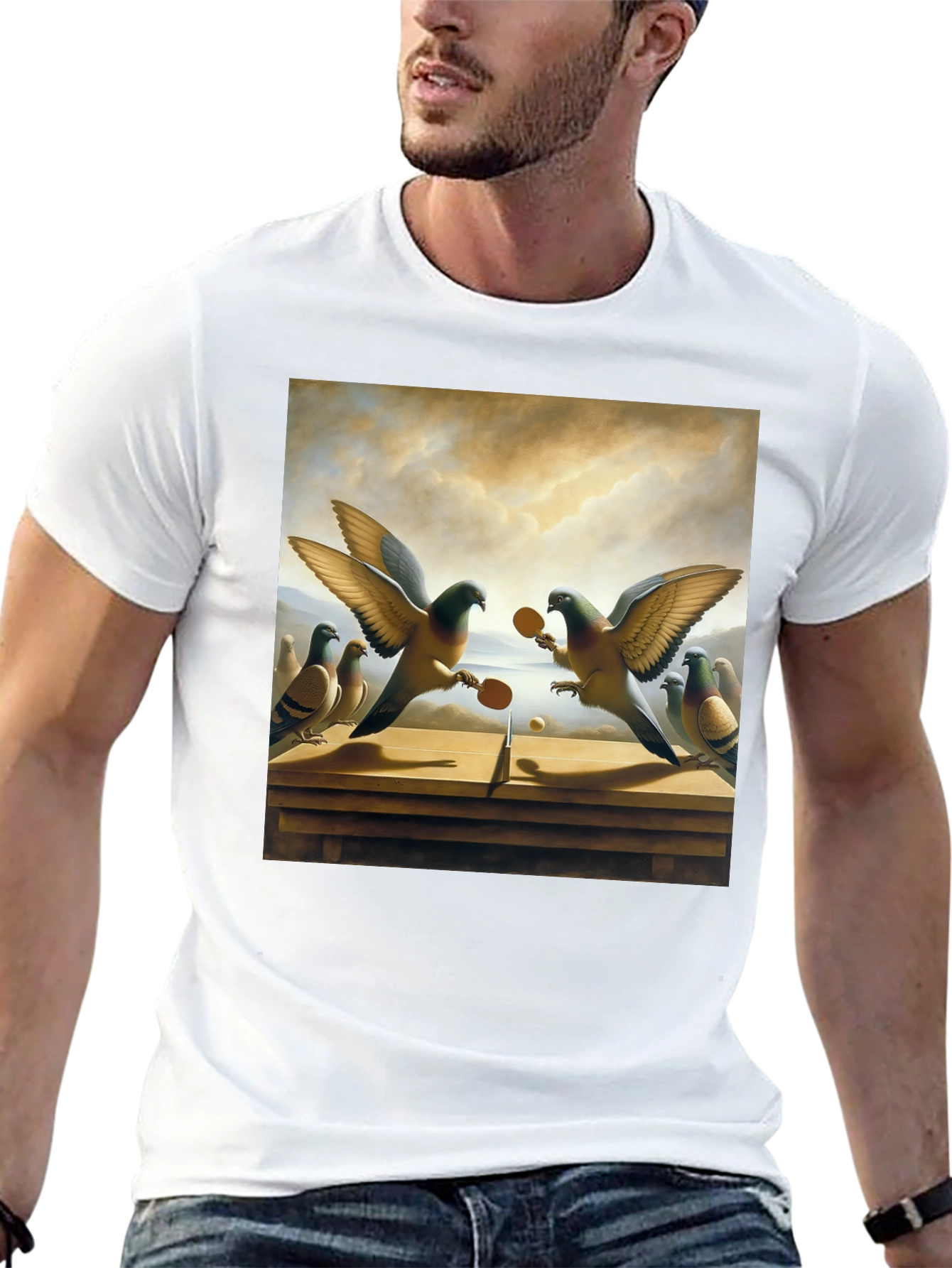 Pigeon Ping Pong Graphic Tee - Unique Bird Art