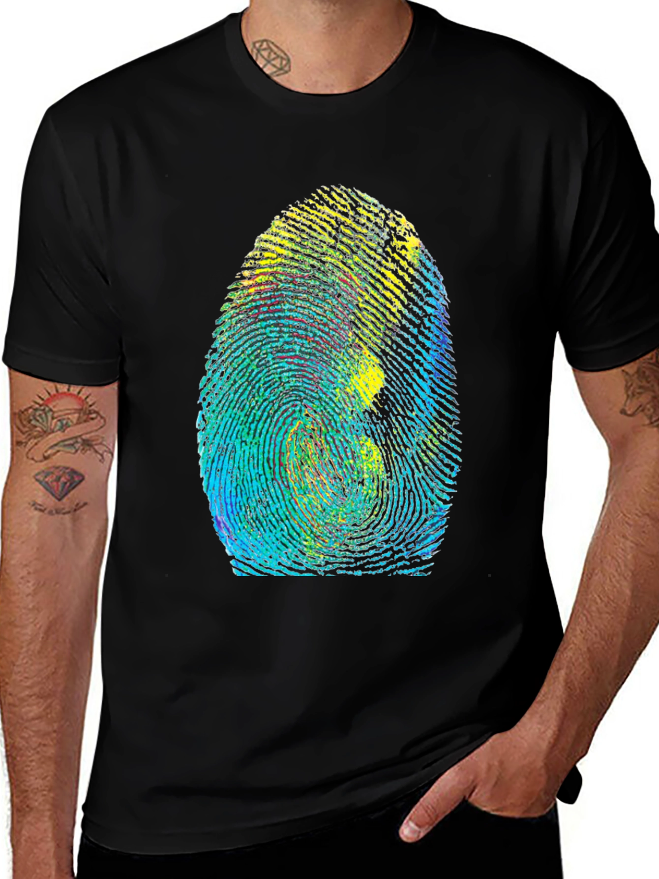Unique Fingerprint Graphic Tee - Black