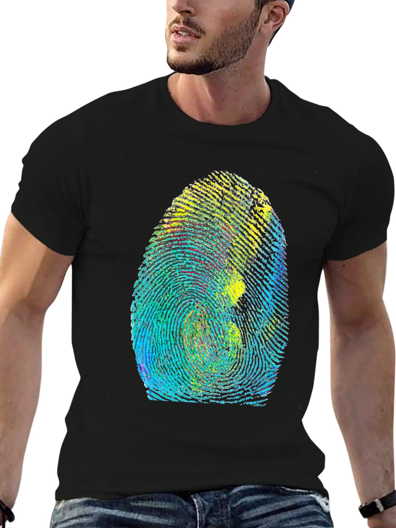 Unique Fingerprint Graphic Tee - Black