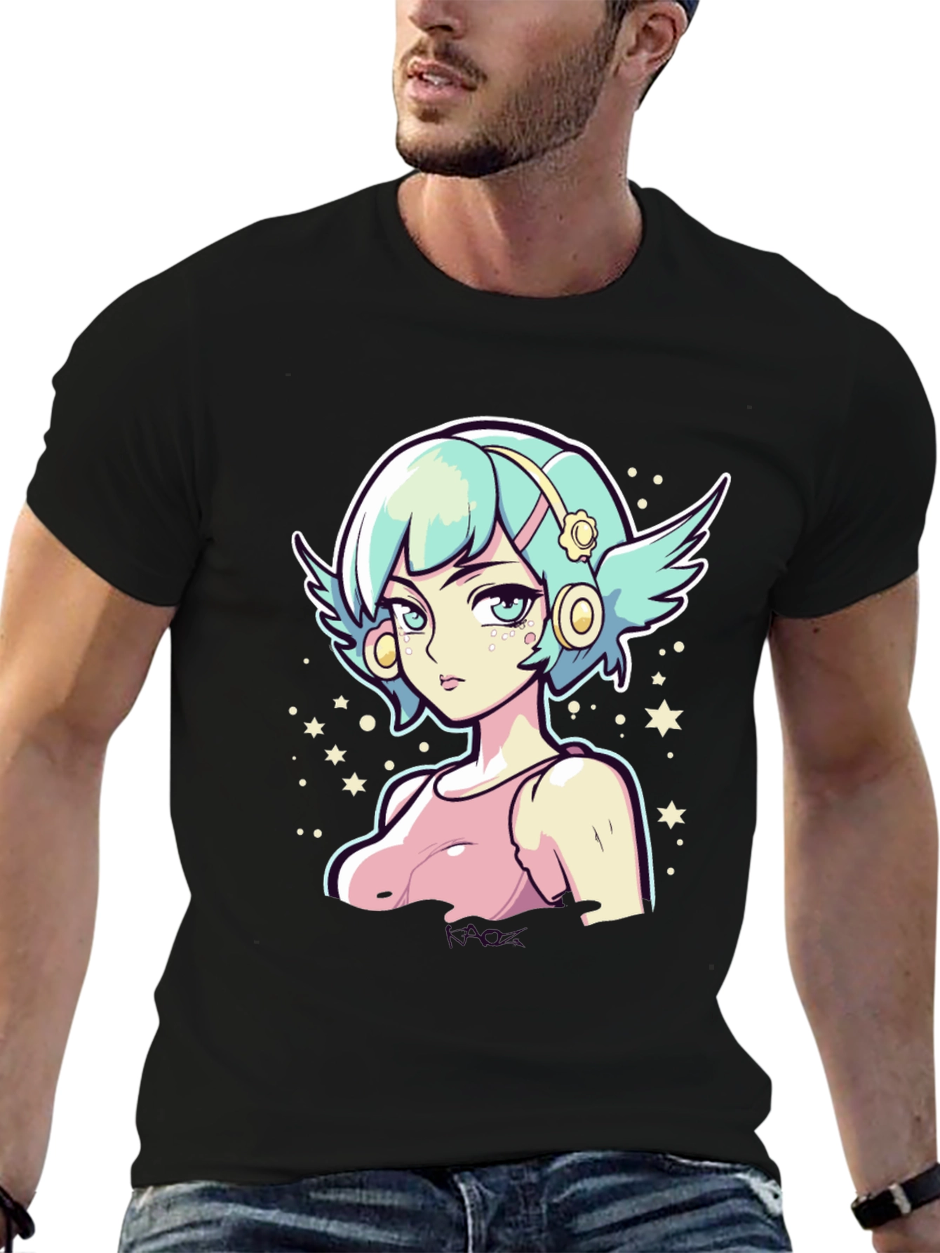 Anime Girl Graphic Tee - Black Cotton Shirt