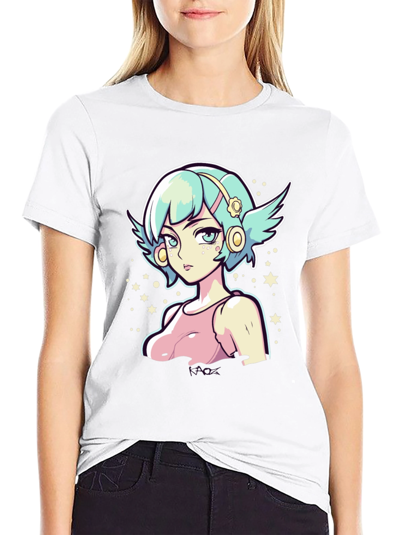 Anime Girl Graphic Tee - Black Cotton Shirt