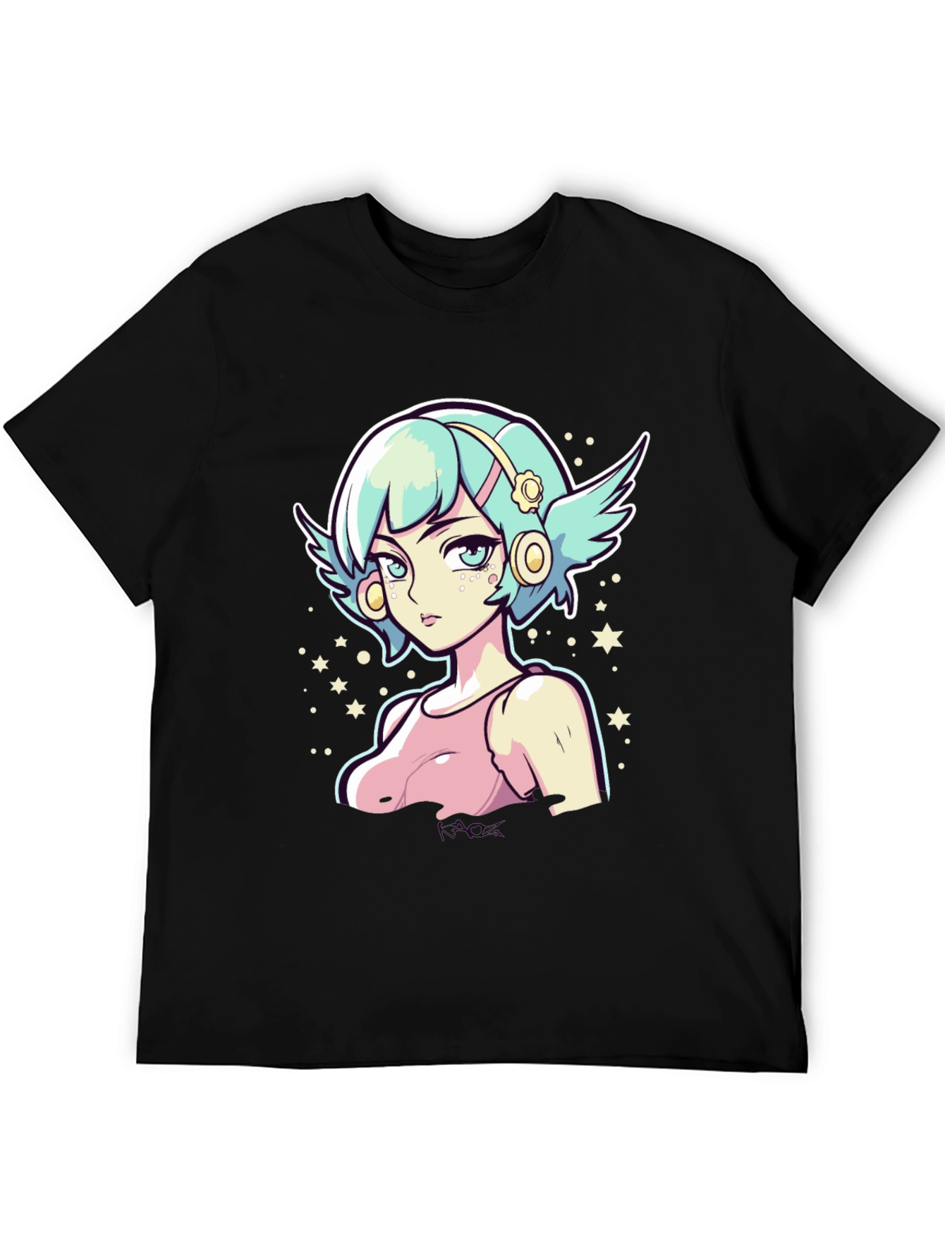 Anime Girl Graphic Tee - Black Cotton Shirt