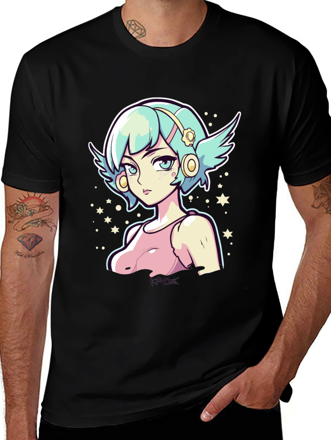 Anime Girl Graphic Tee - Black Cotton Shirt