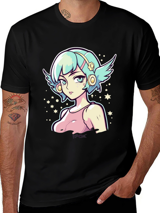 Anime Girl Graphic Tee - Black Cotton Shirt