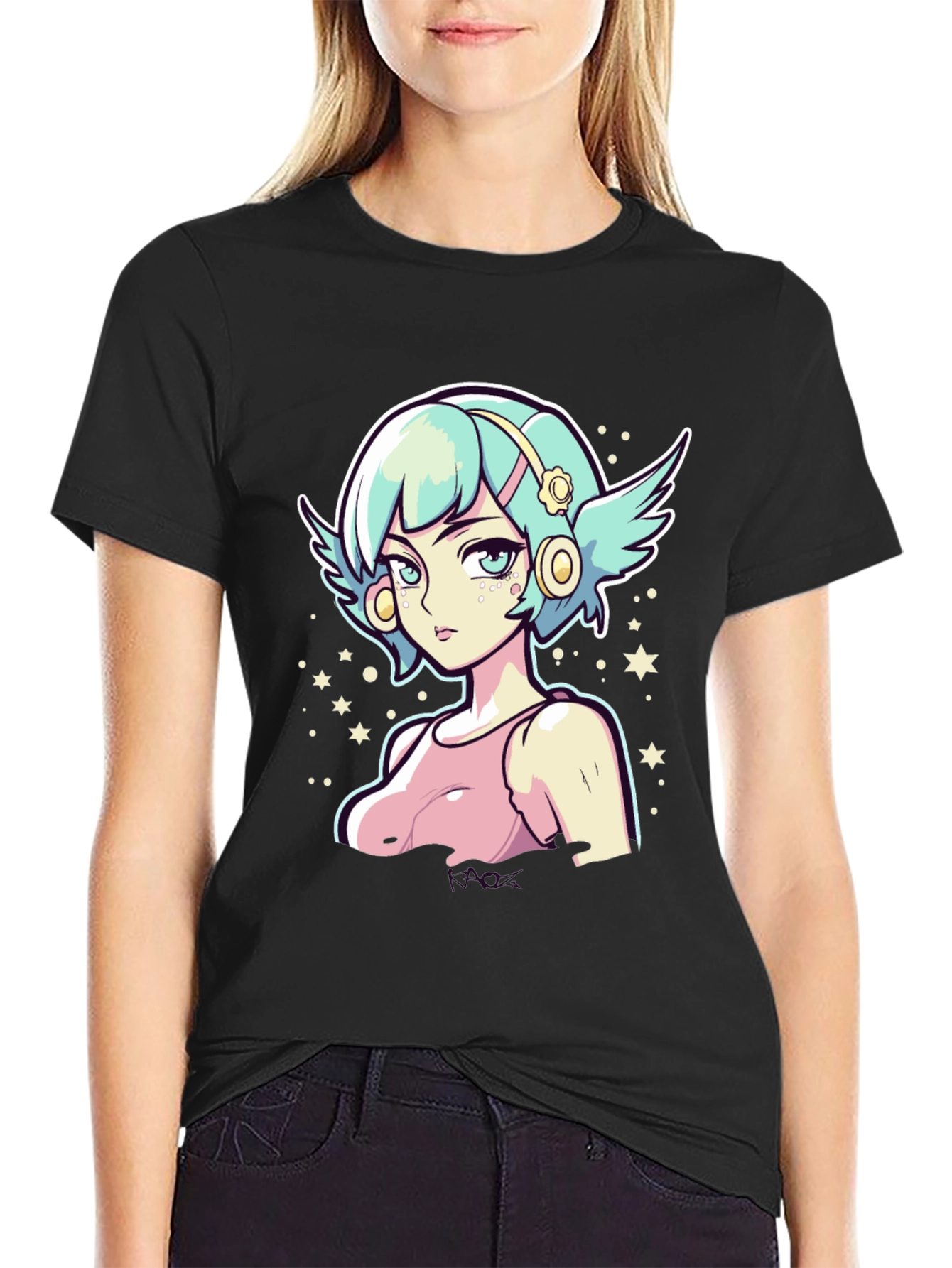 Anime Girl Graphic Tee - Black Cotton Shirt