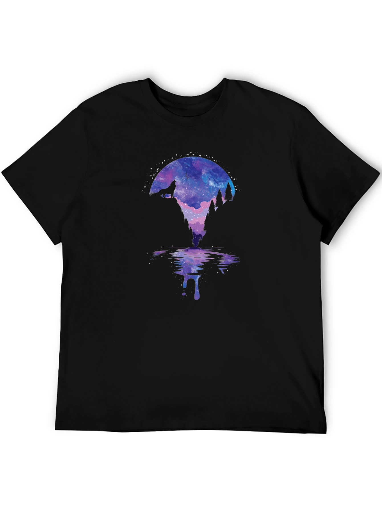Galaxy Wolf Silhouette Graphic Tee - Mens Black T-Shirt