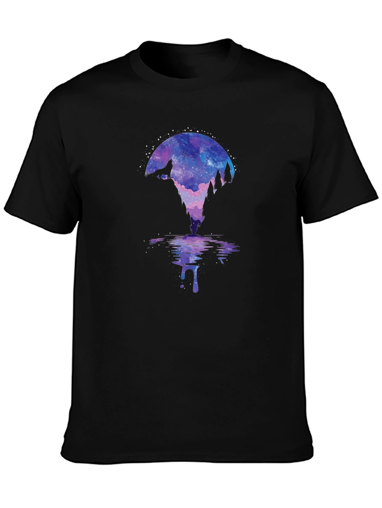 Galaxy Wolf Silhouette Graphic Tee - Mens Black T-Shirt