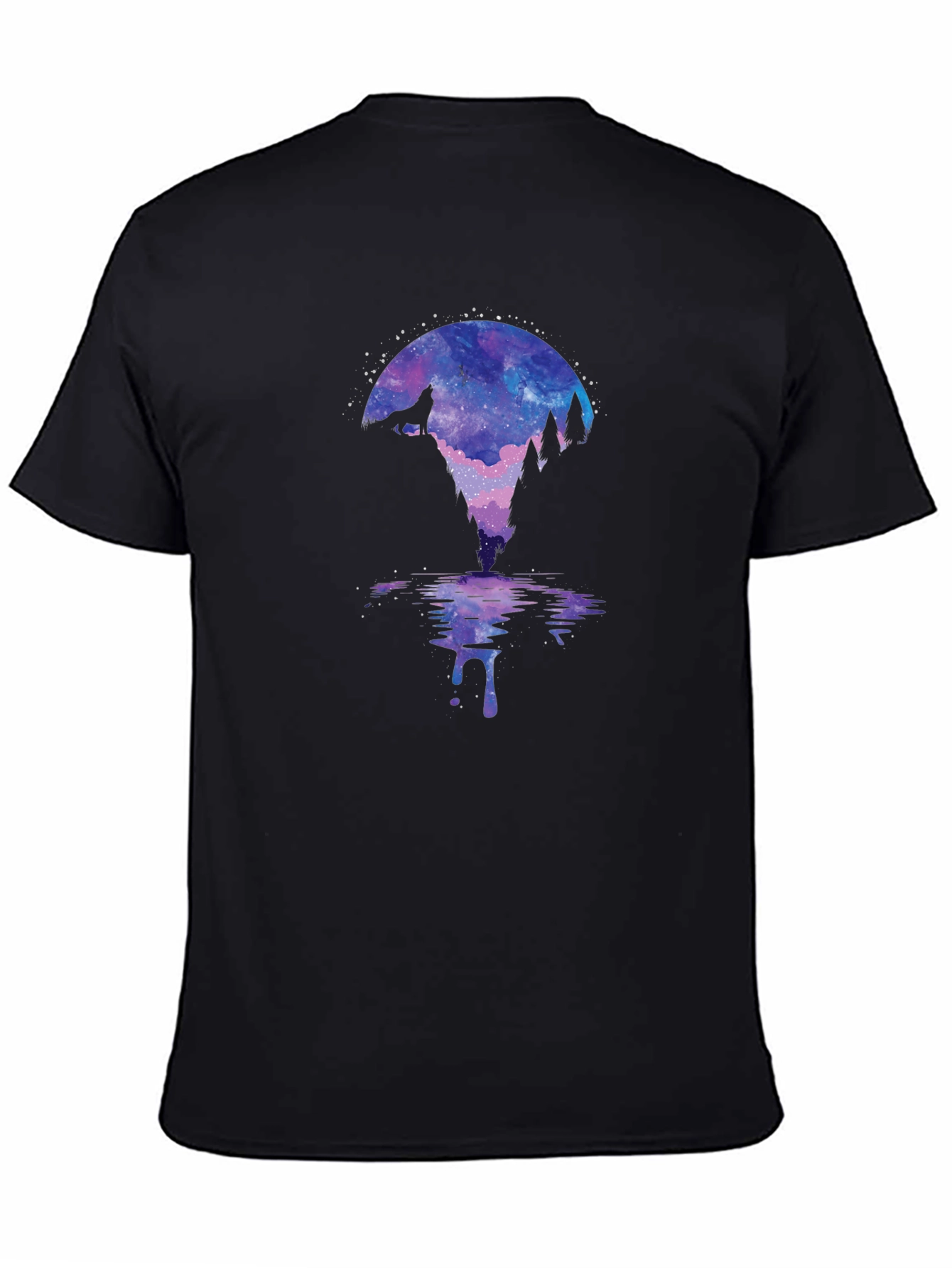 Galaxy Wolf Silhouette Graphic Tee - Mens Black T-Shirt