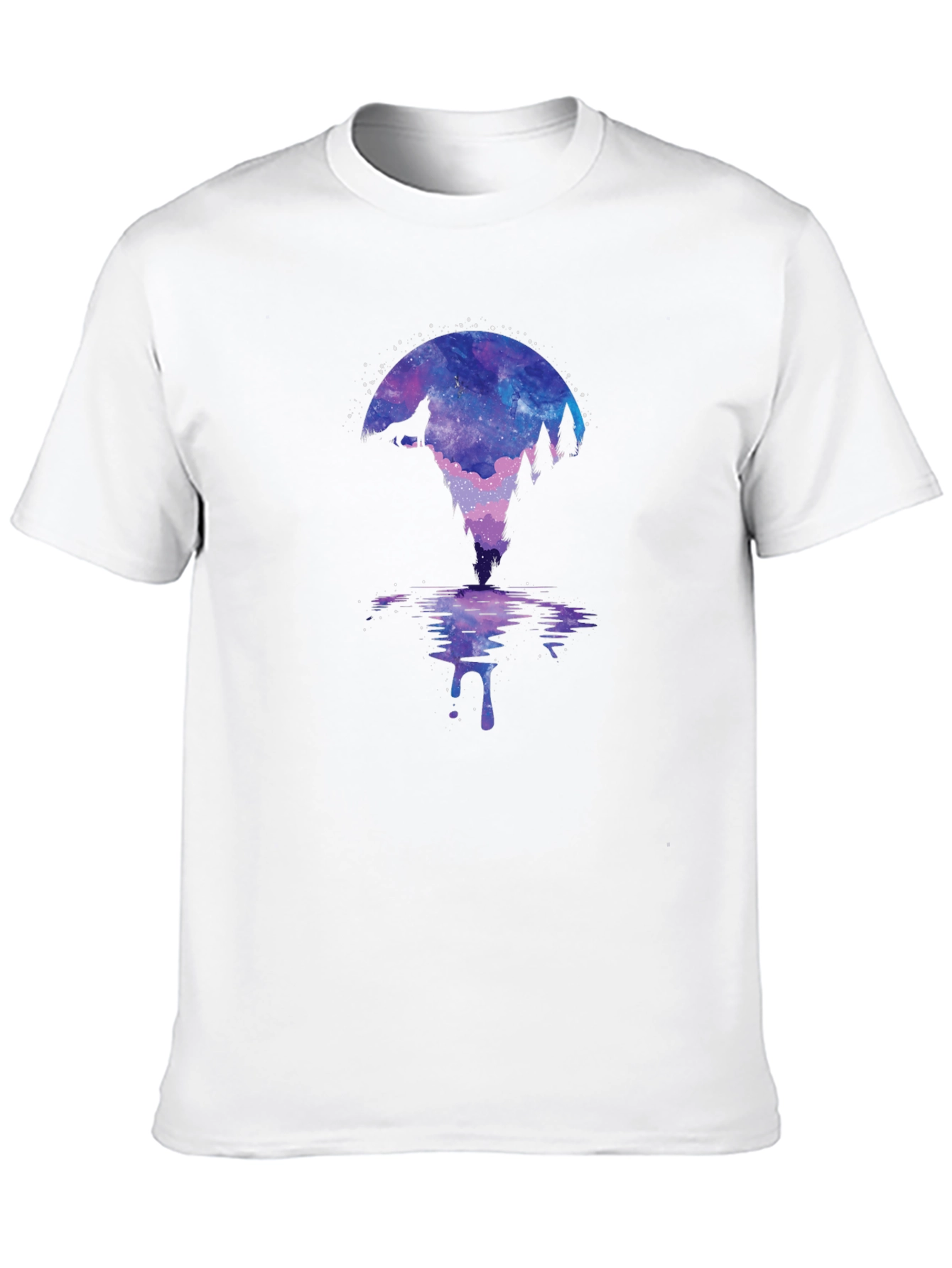 Galaxy Wolf Silhouette Graphic Tee - Mens Black T-Shirt
