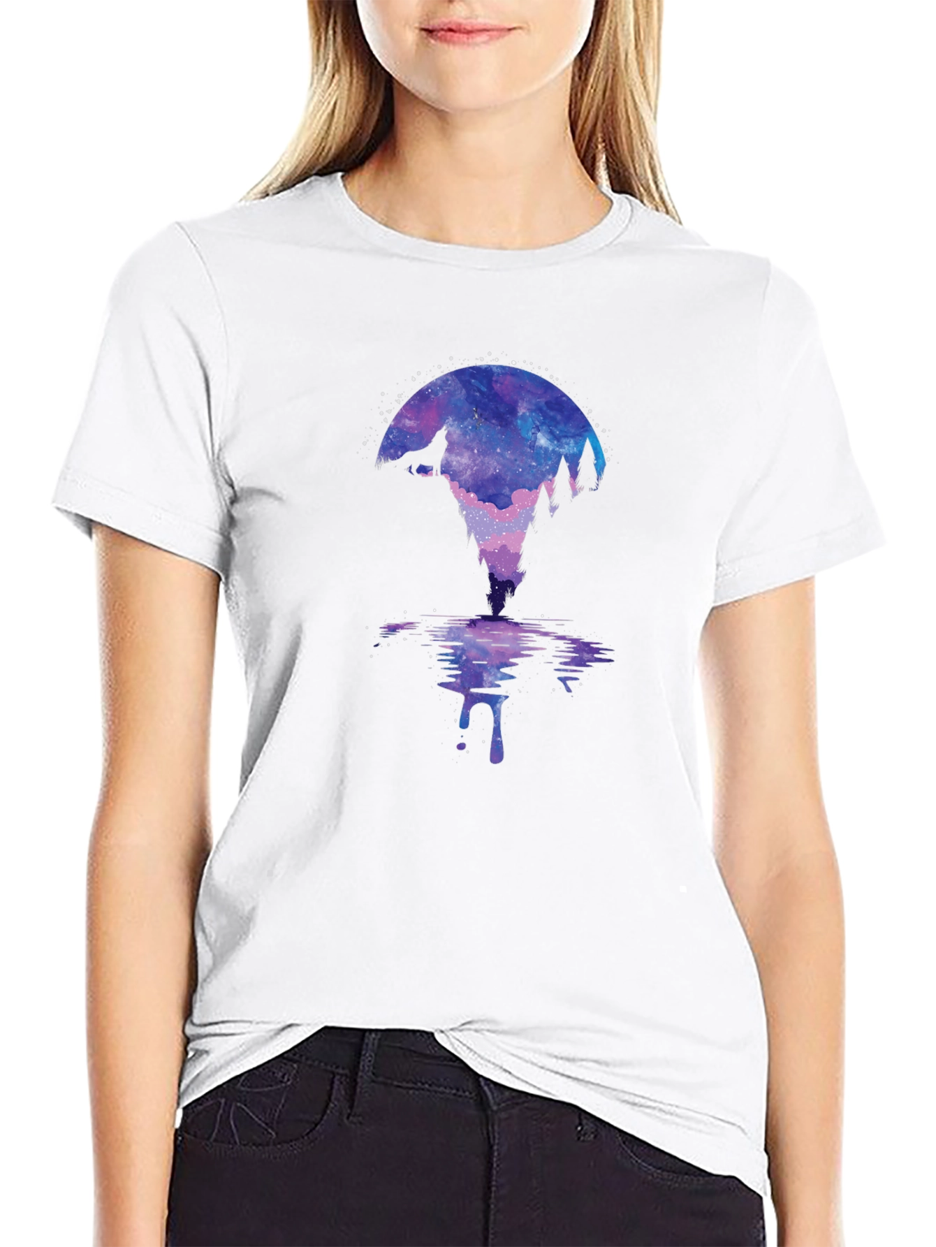 Galaxy Wolf Silhouette Graphic Tee - Mens Black T-Shirt