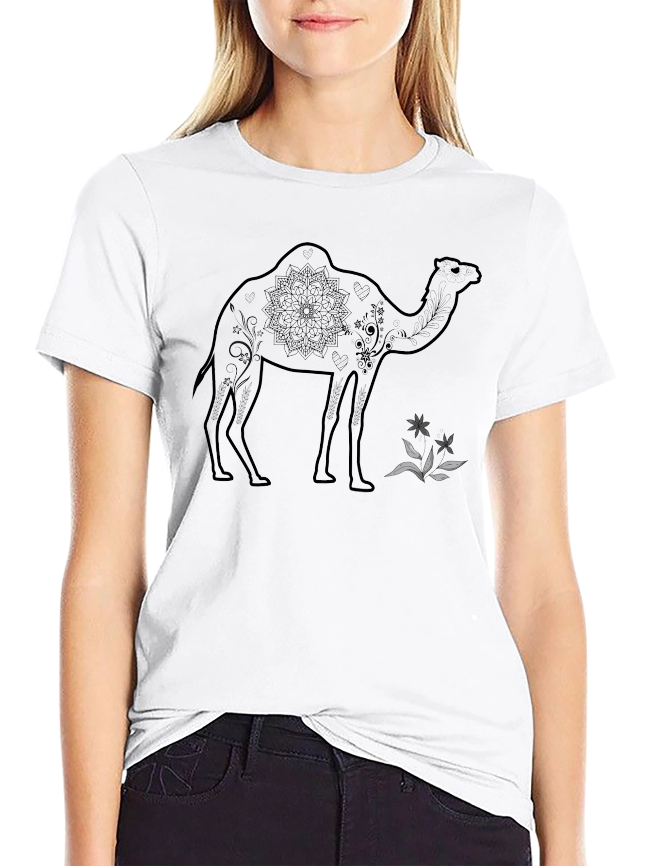 Camel Mandala Graphic Tee - Unisex Black T-Shirt