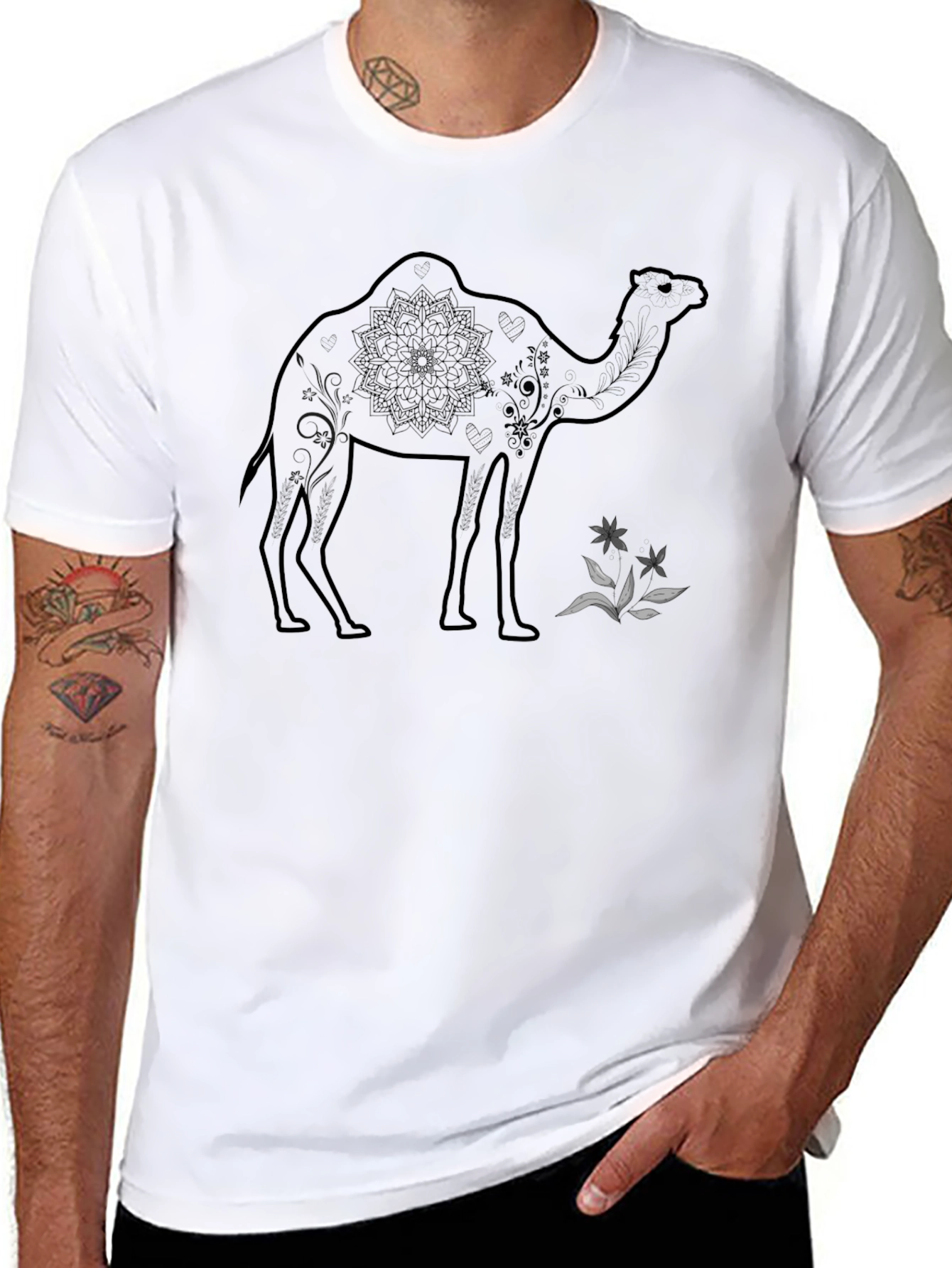 Camel Mandala Graphic Tee - Unisex Black T-Shirt