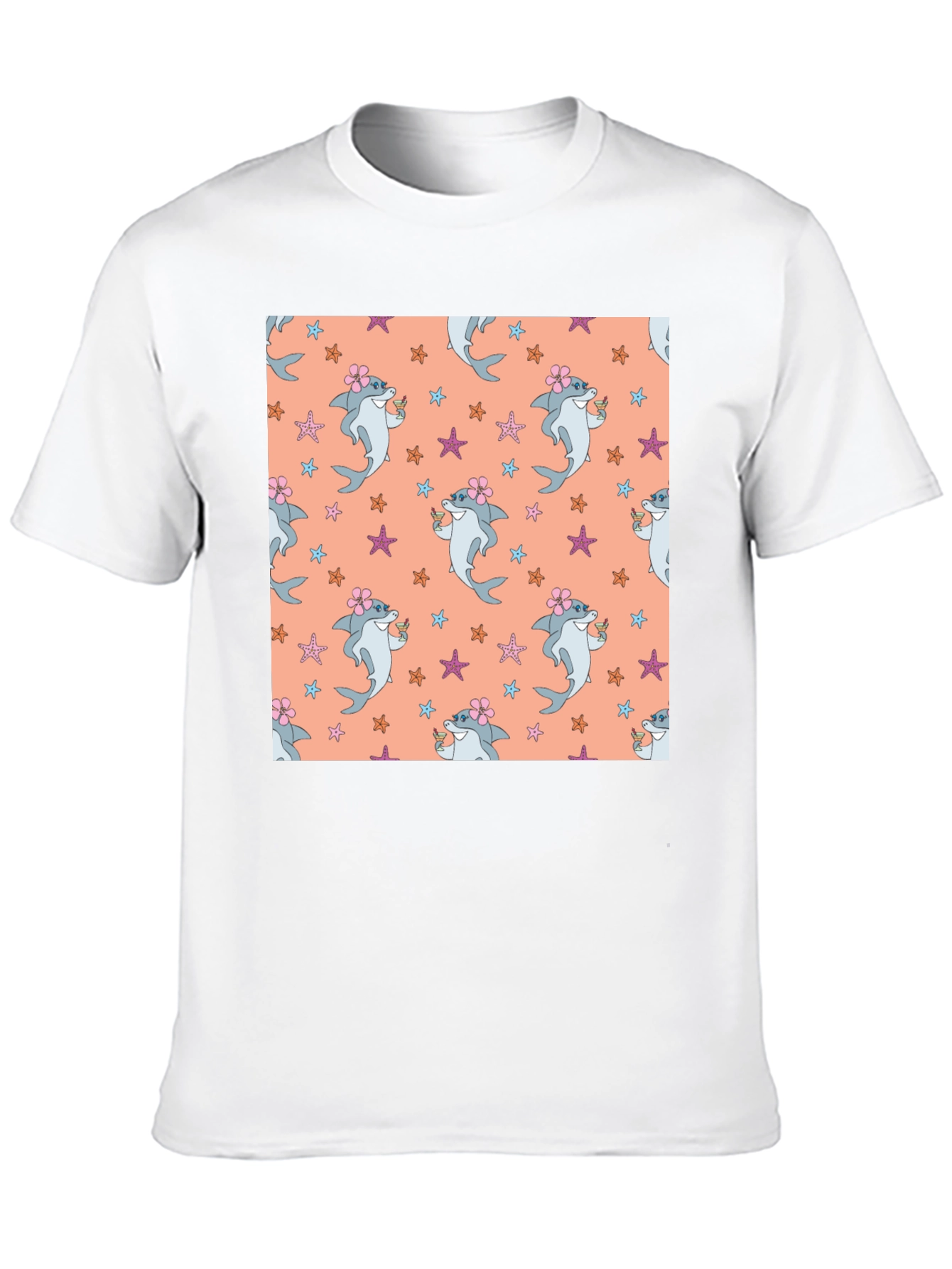 Summer Shark Pattern Black T-Shirt