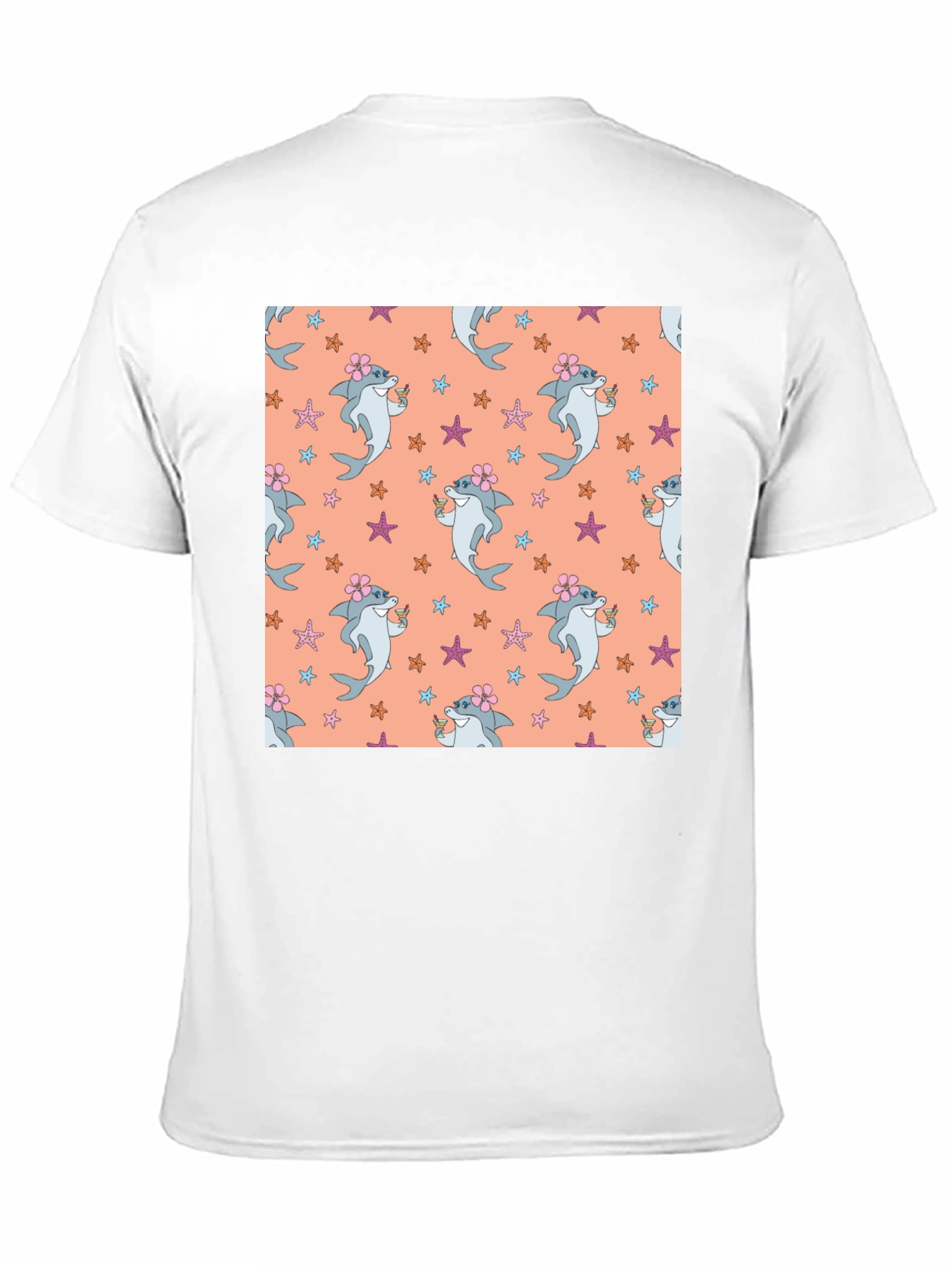 Summer Shark Pattern Black T-Shirt